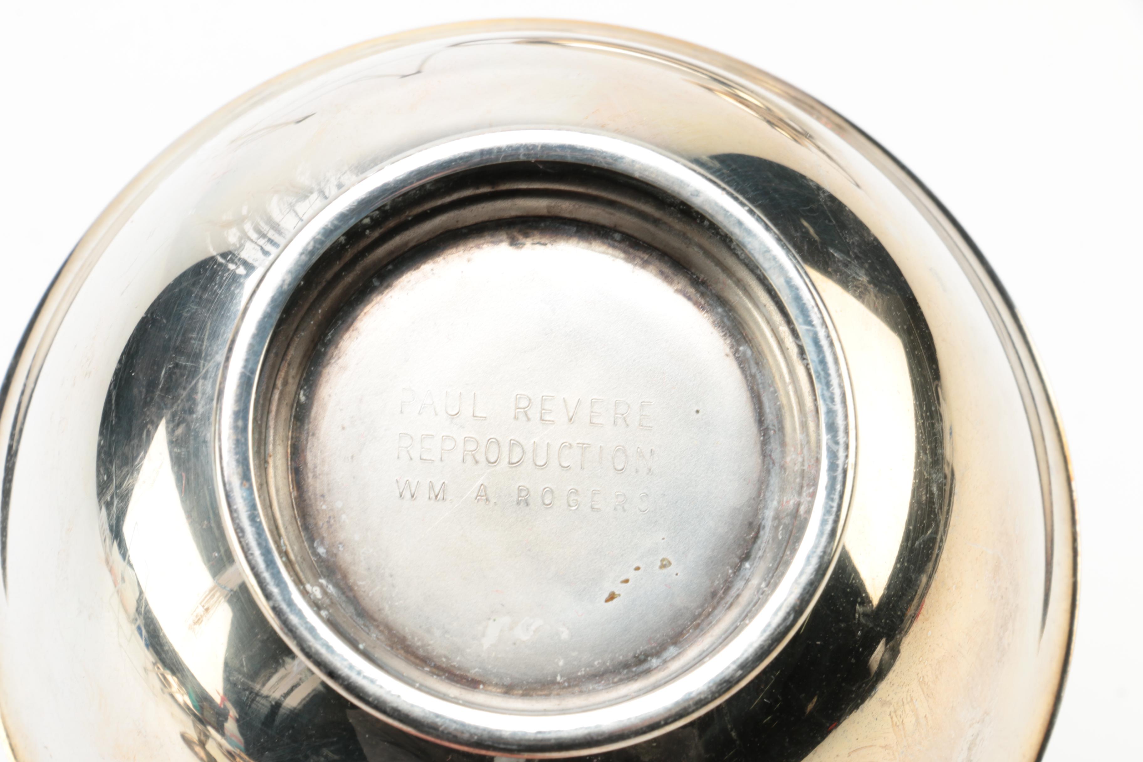 Wm A. Rogers Reproduction Paul Revere Silver Plate Bowl and Other Serveware