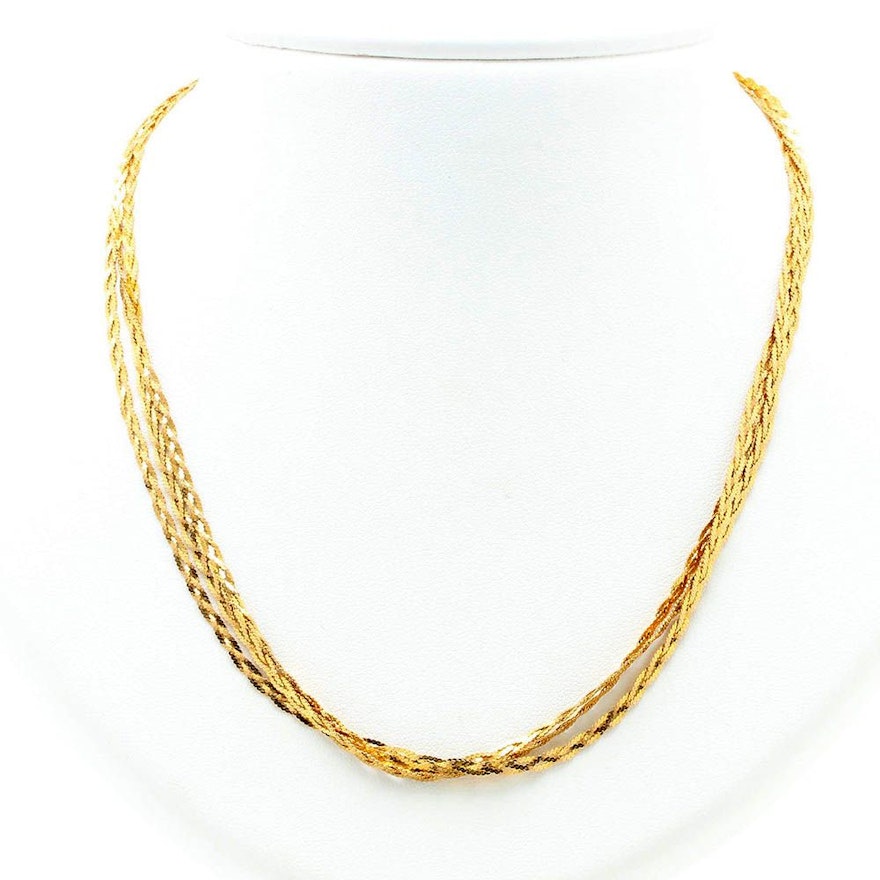 14K Yellow Gold Three Strand Braided Serpentine Chain Link Necklace