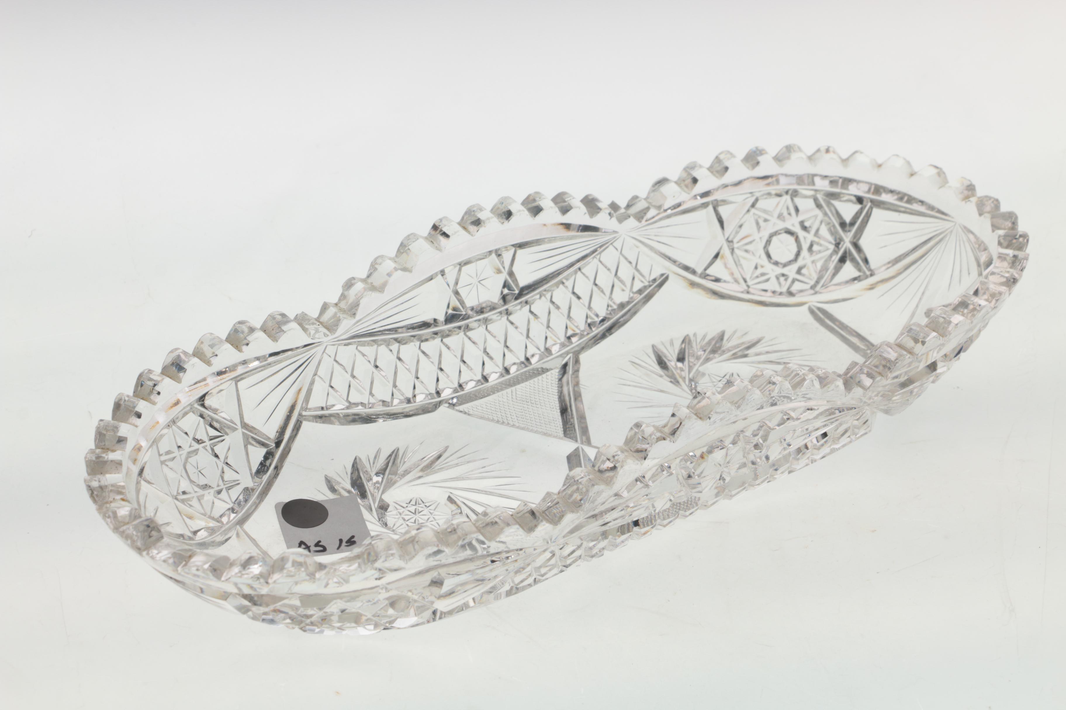 American Brilliant Period Cut Glass Celery Dish and Crystal Votive