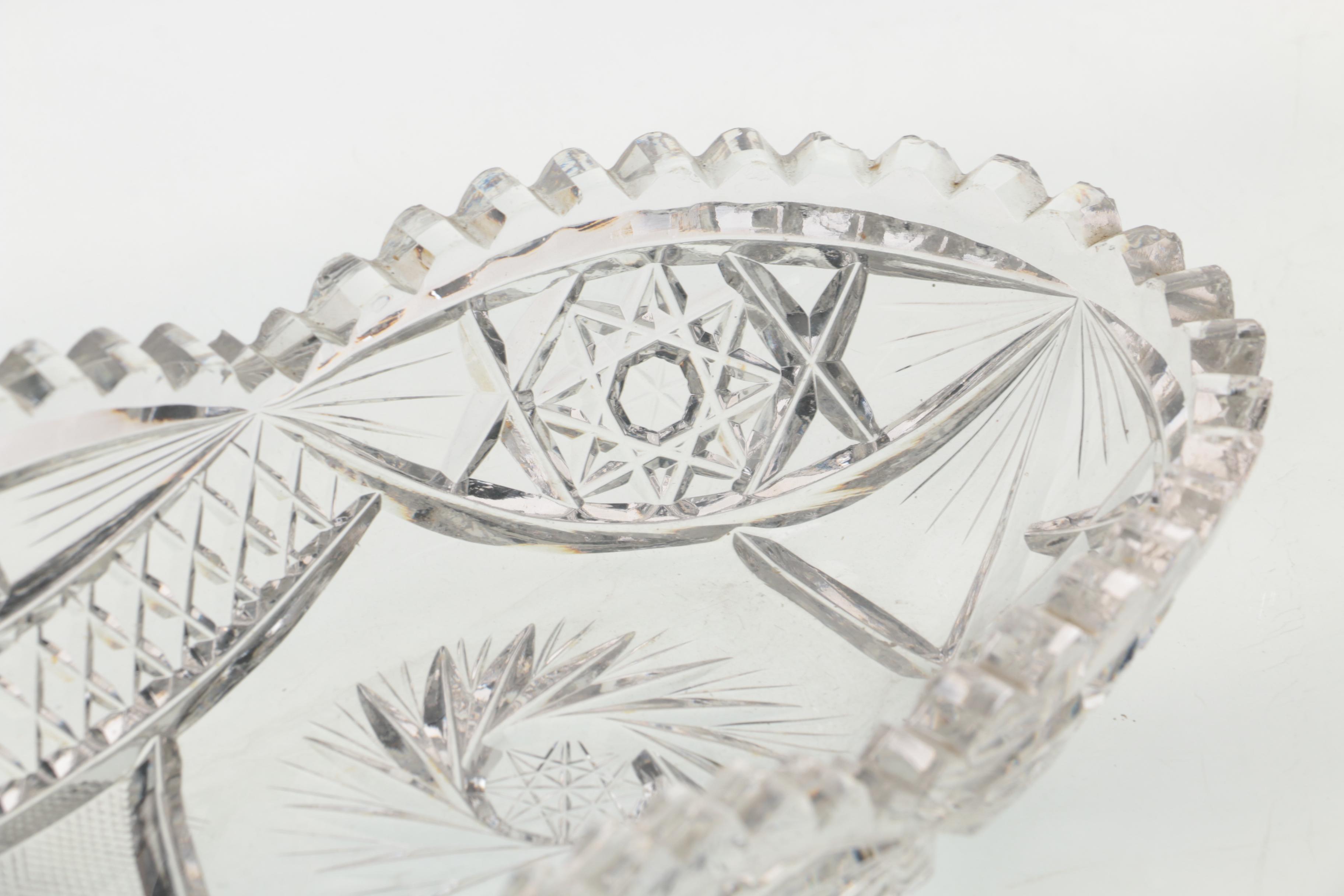 American Brilliant Period Cut Glass Celery Dish and Crystal Votive