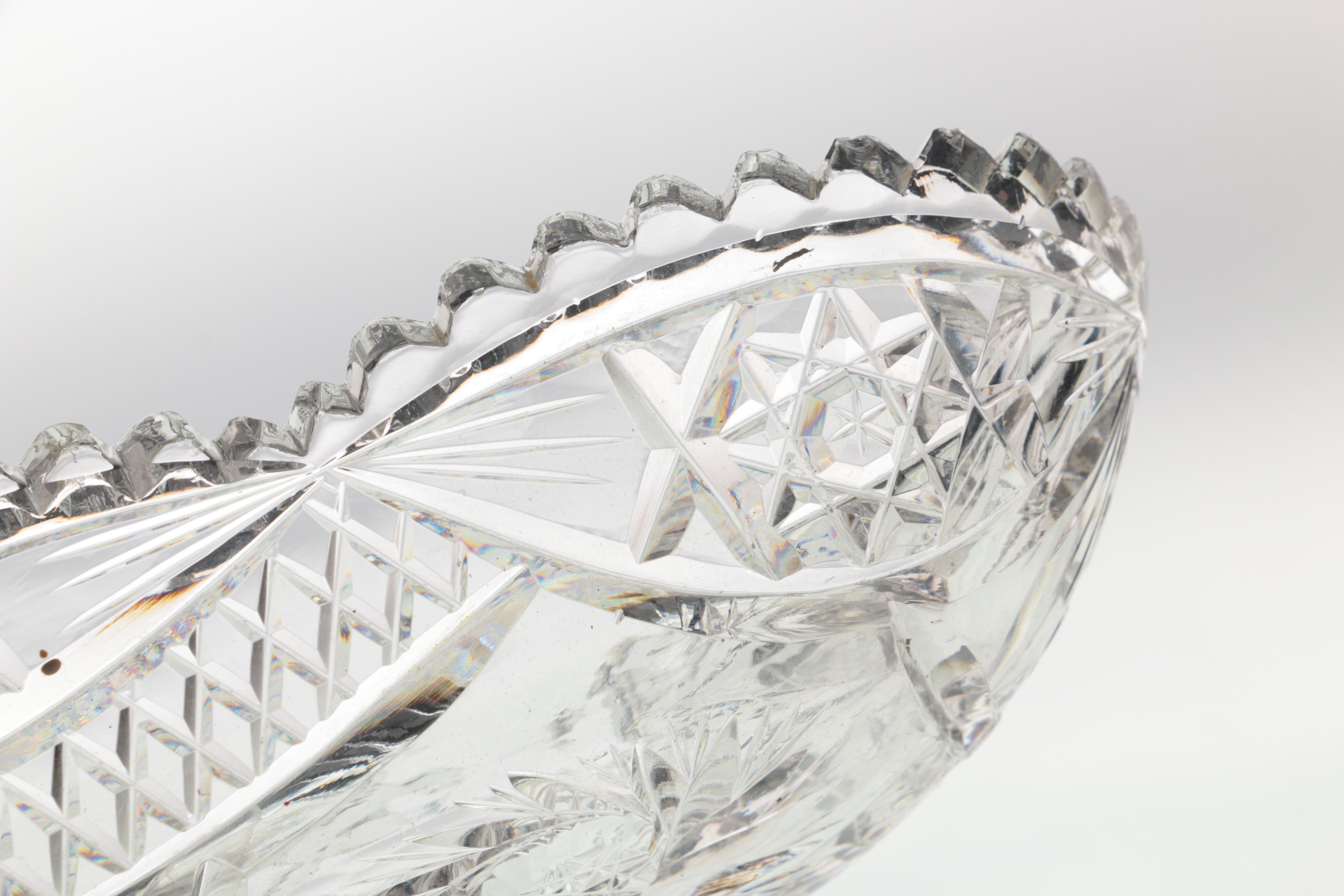 American Brilliant Period Cut Glass Celery Dish and Crystal Votive