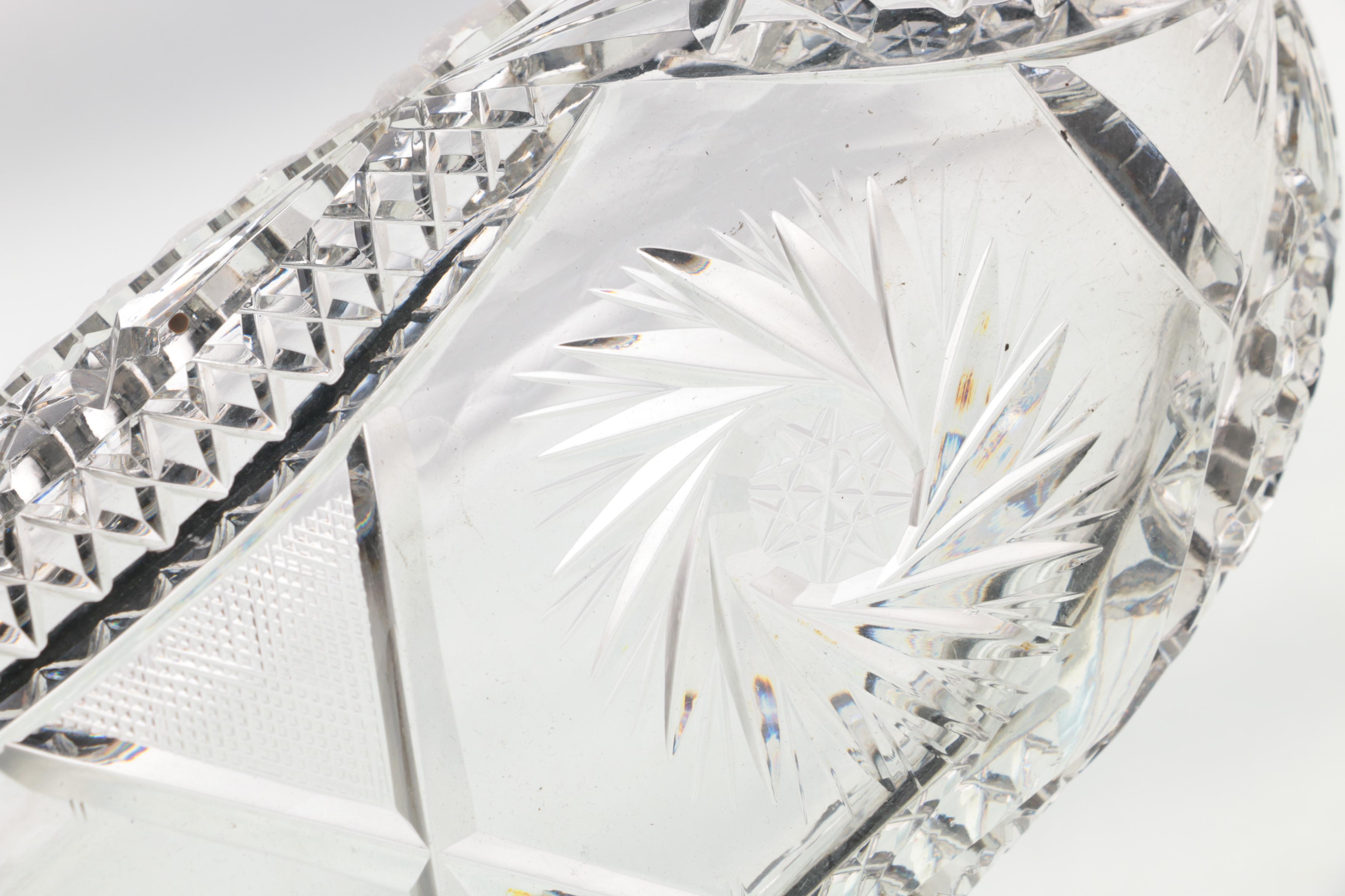 American Brilliant Period Cut Glass Celery Dish and Crystal Votive