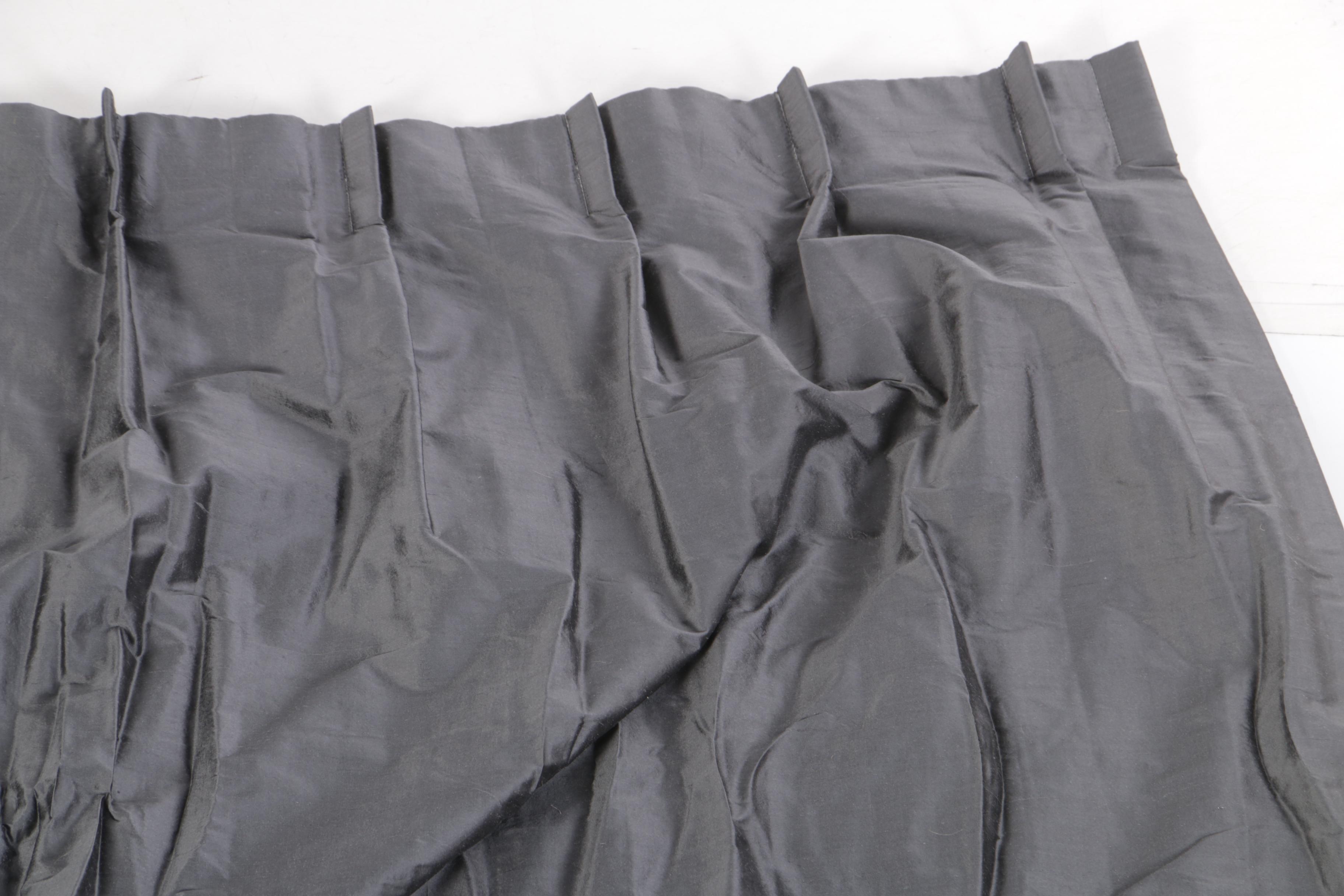 Pinch Pleated Charcoal Silk Curtain Panels
