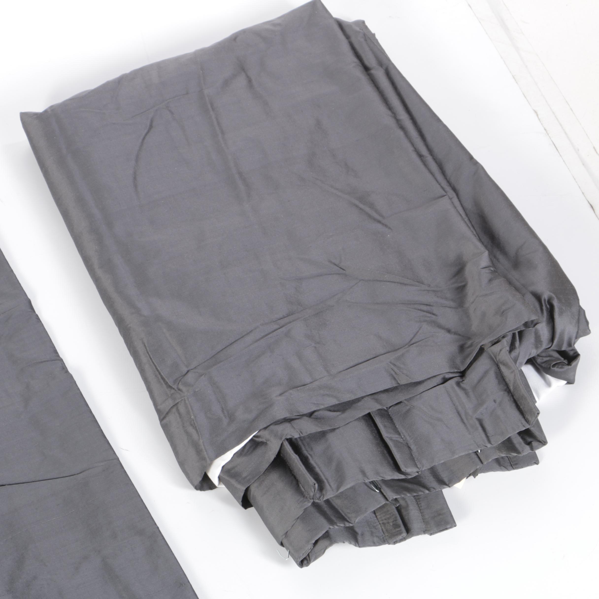 Pinch Pleated Charcoal Silk Curtain Panels