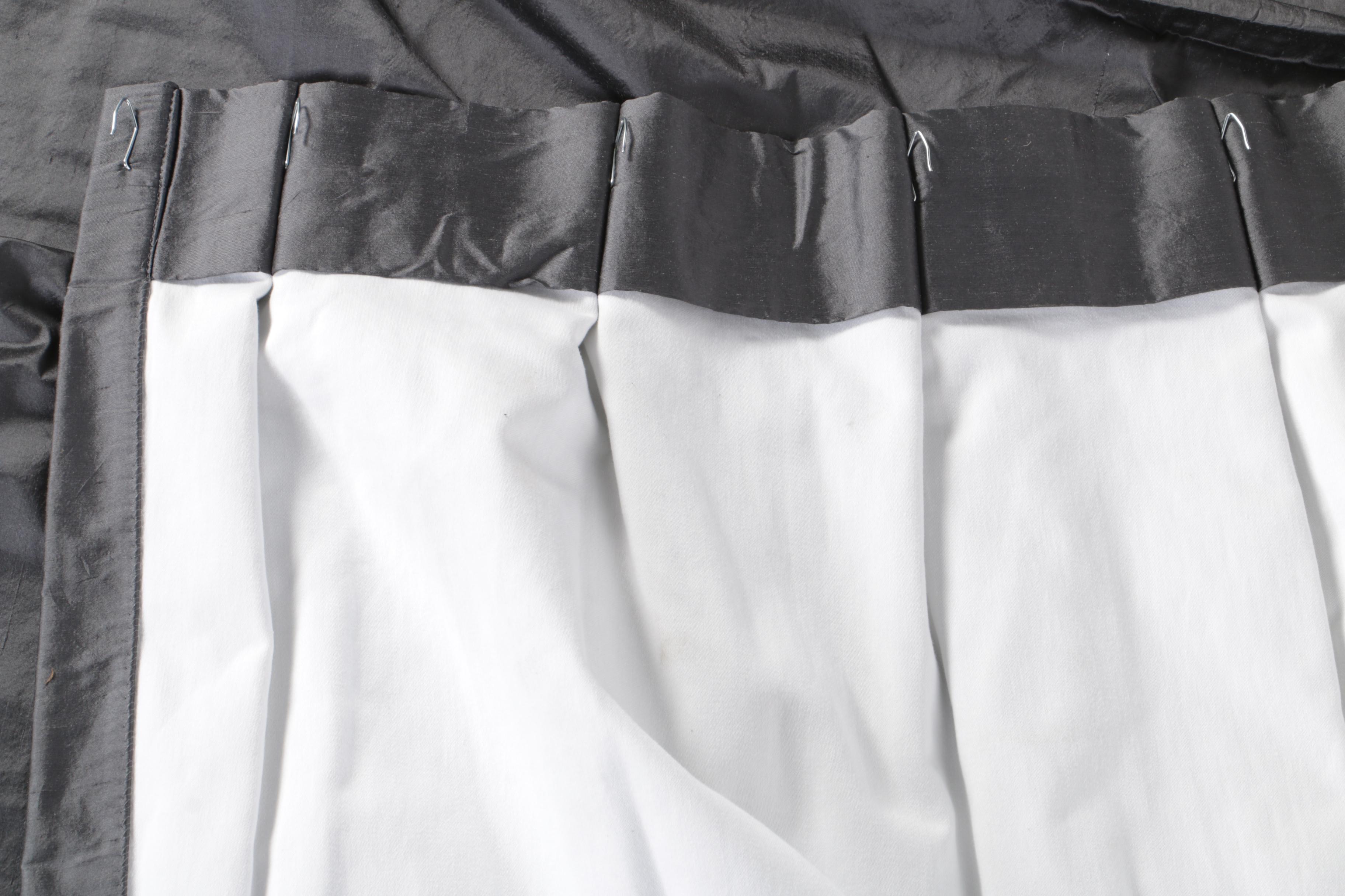 Pinch Pleated Charcoal Silk Curtain Panels