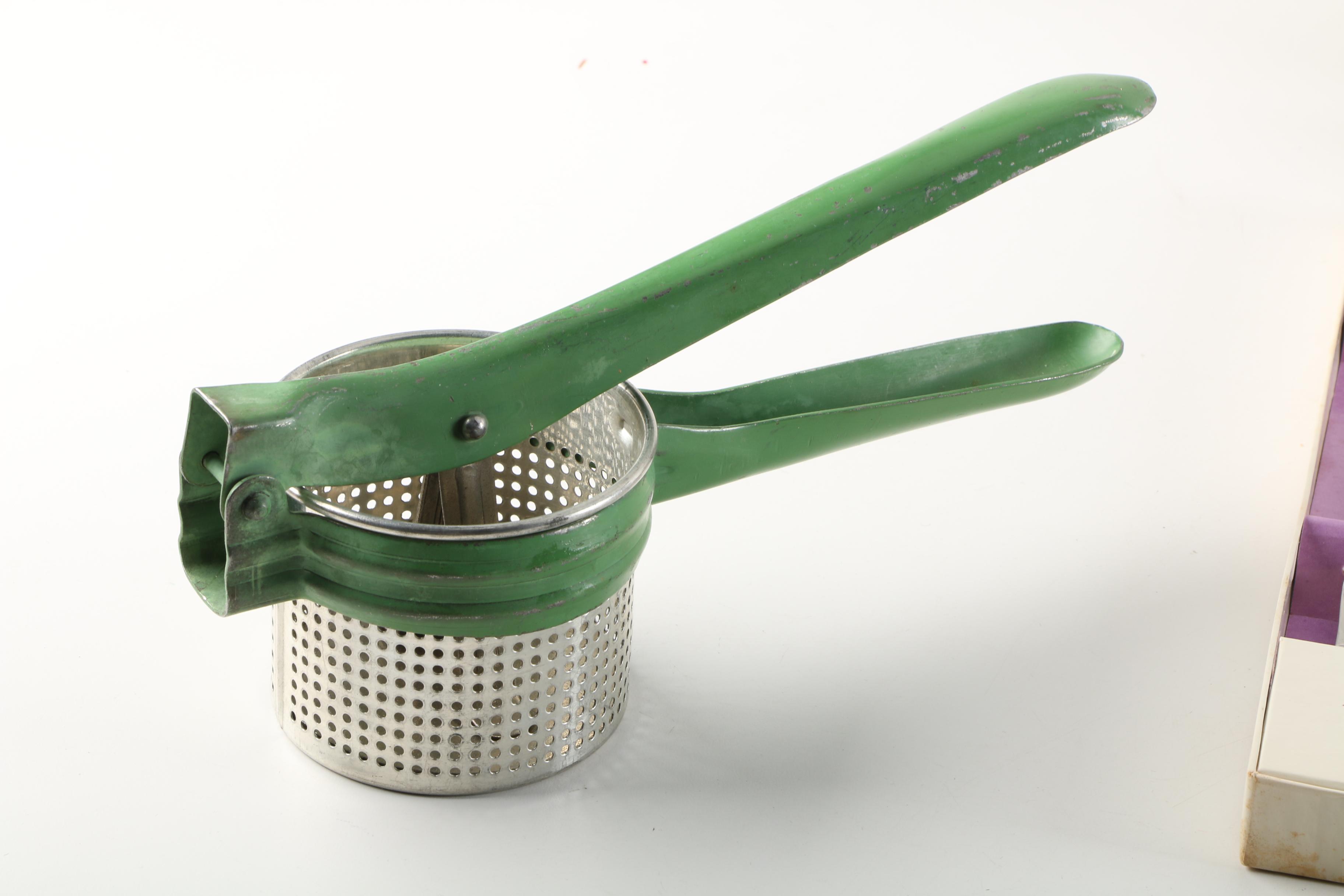 Vintage Kitchen Gadgets Including Mirro Aluminum Pastry Press