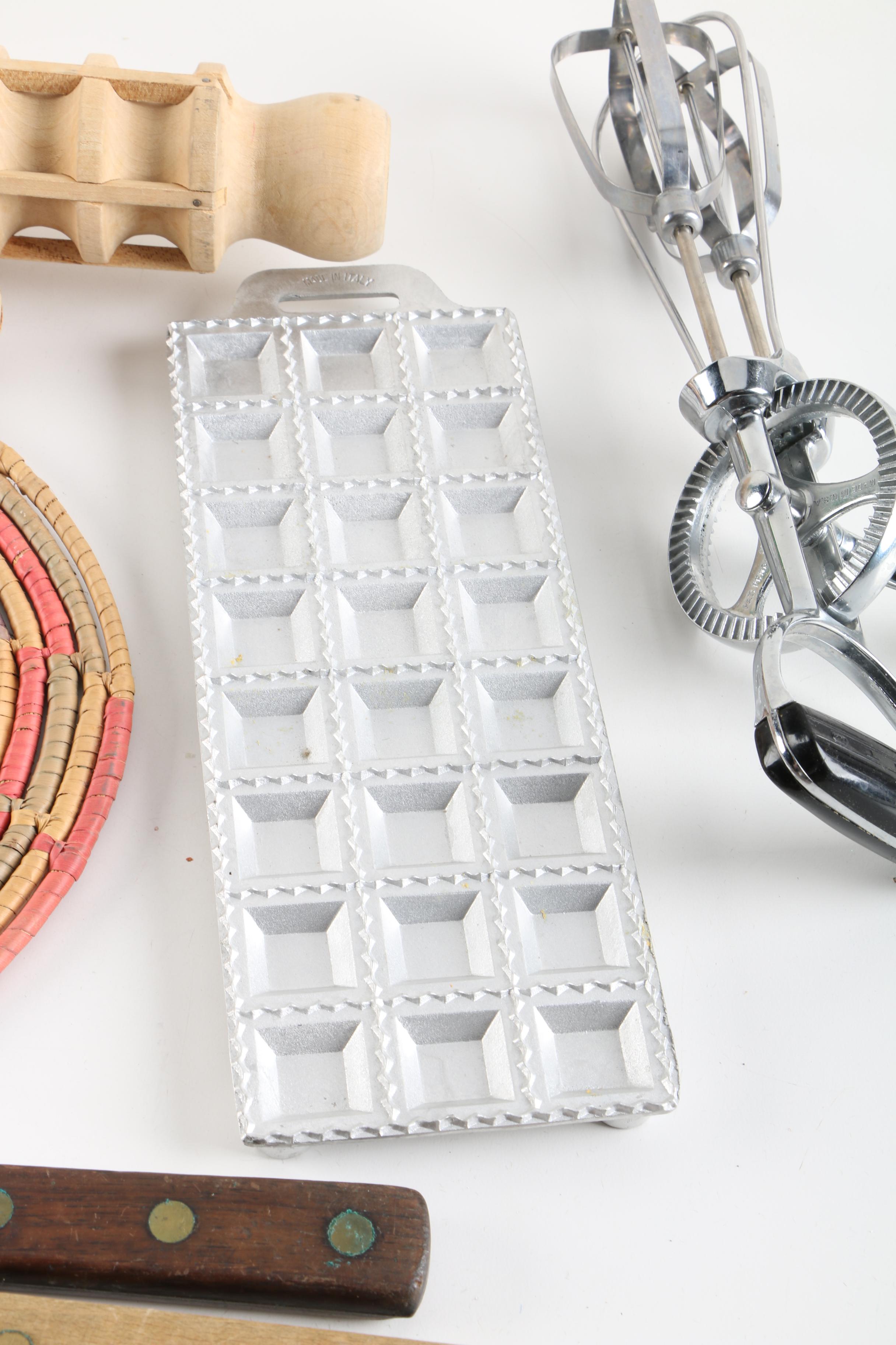 Vintage Kitchen Gadgets Including Mirro Aluminum Pastry Press