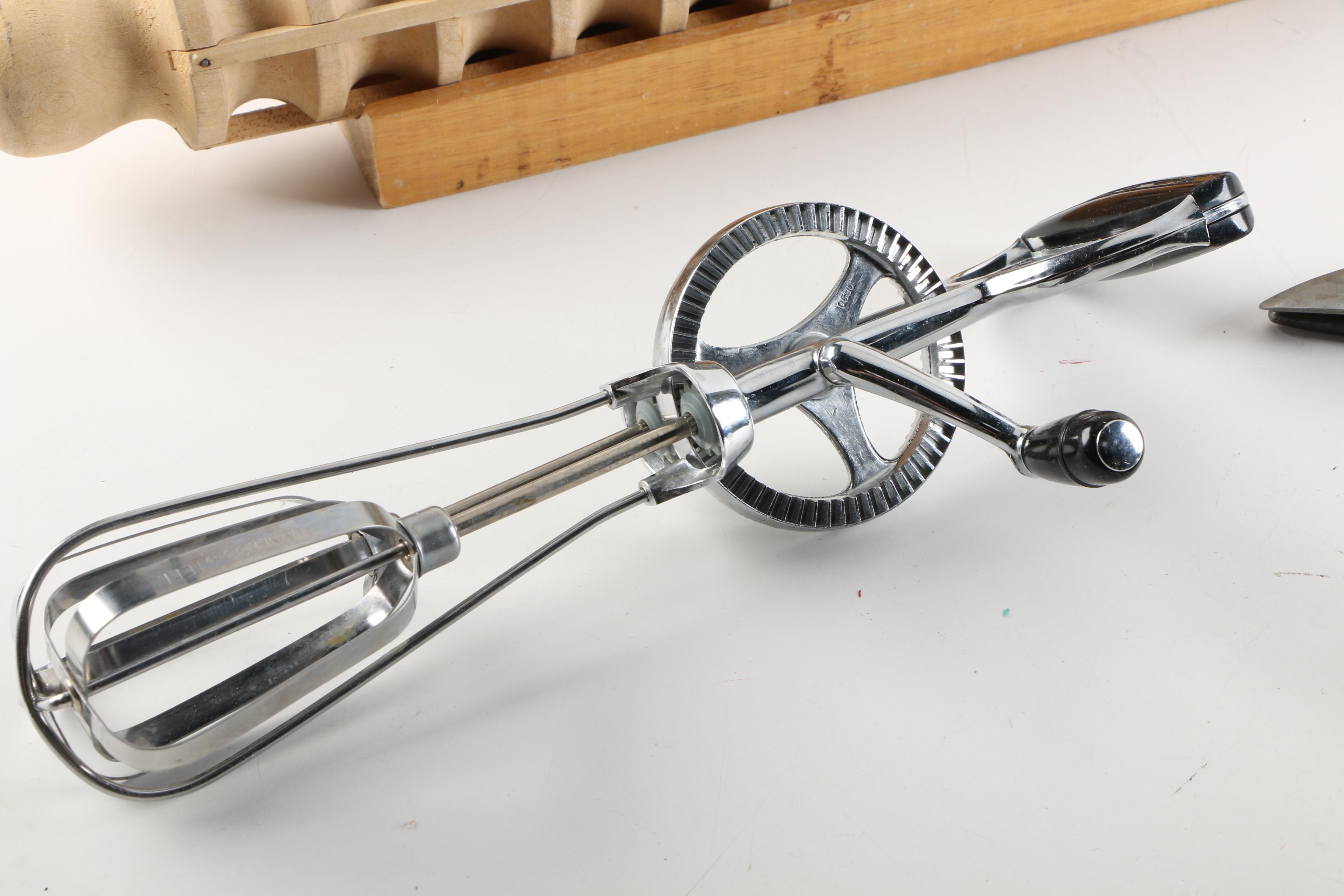 Vintage Kitchen Gadgets Including Mirro Aluminum Pastry Press