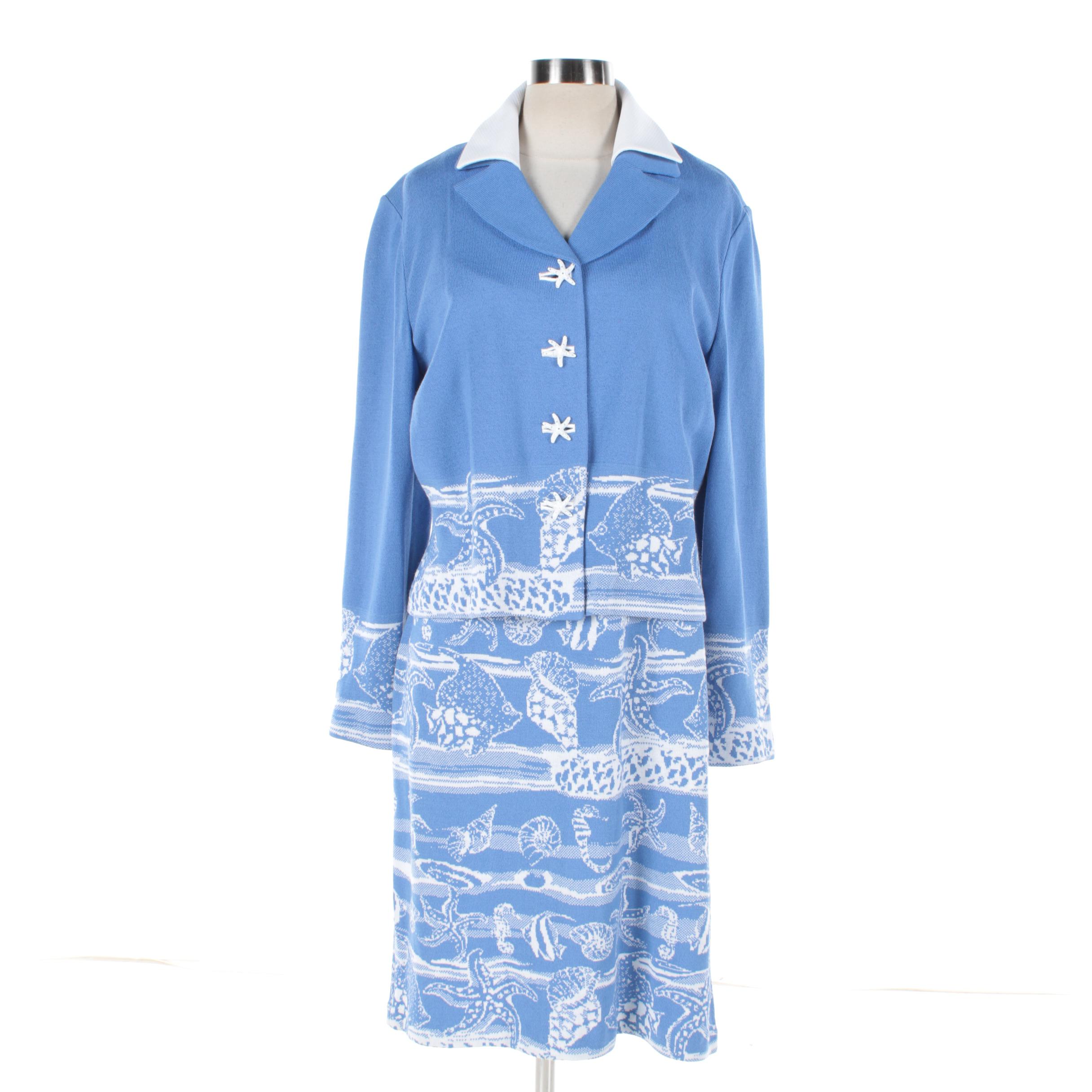 St. John Collection Light Blue and White Nautical Motif Dress Suit