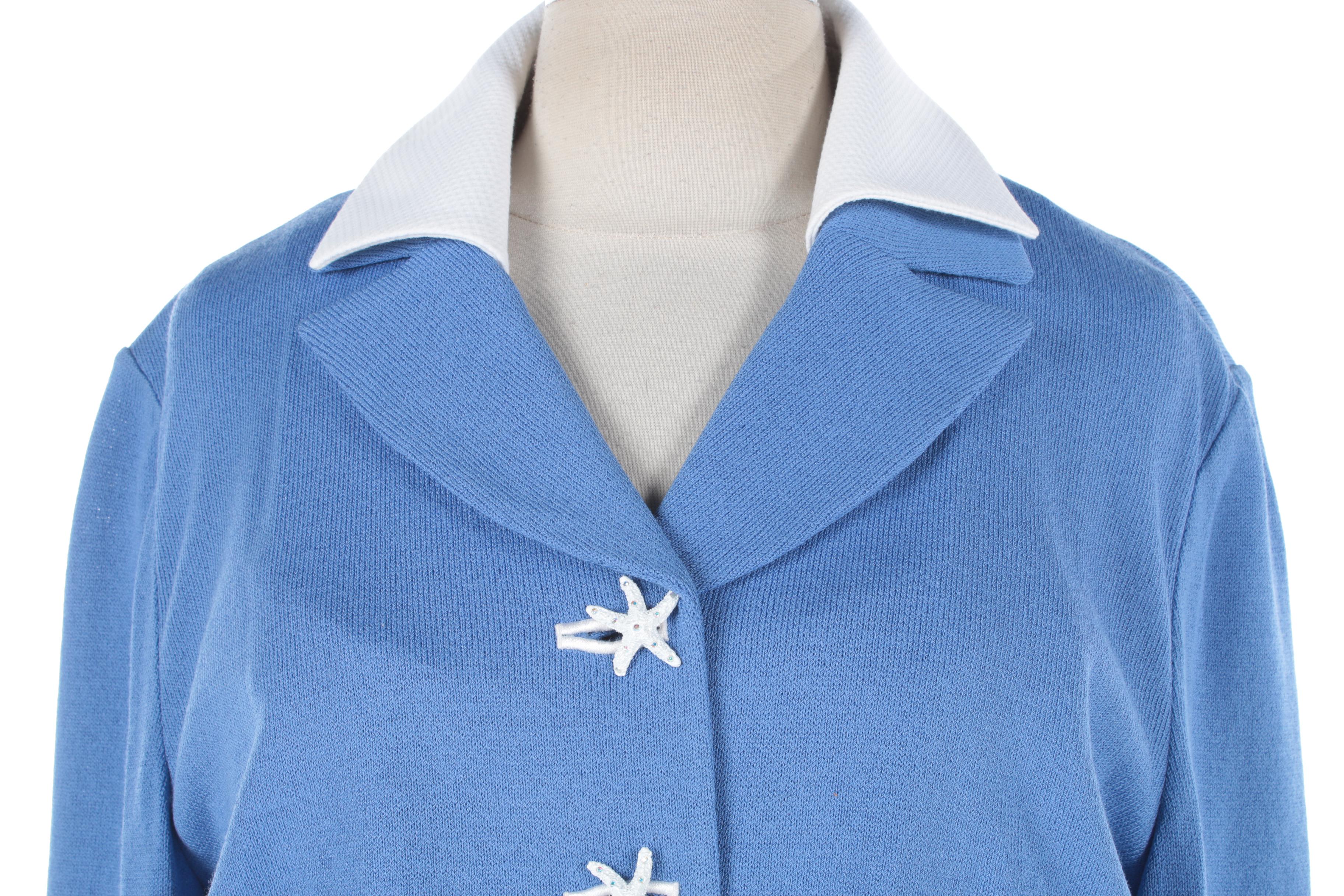 St. John Collection Light Blue and White Nautical Motif Dress Suit
