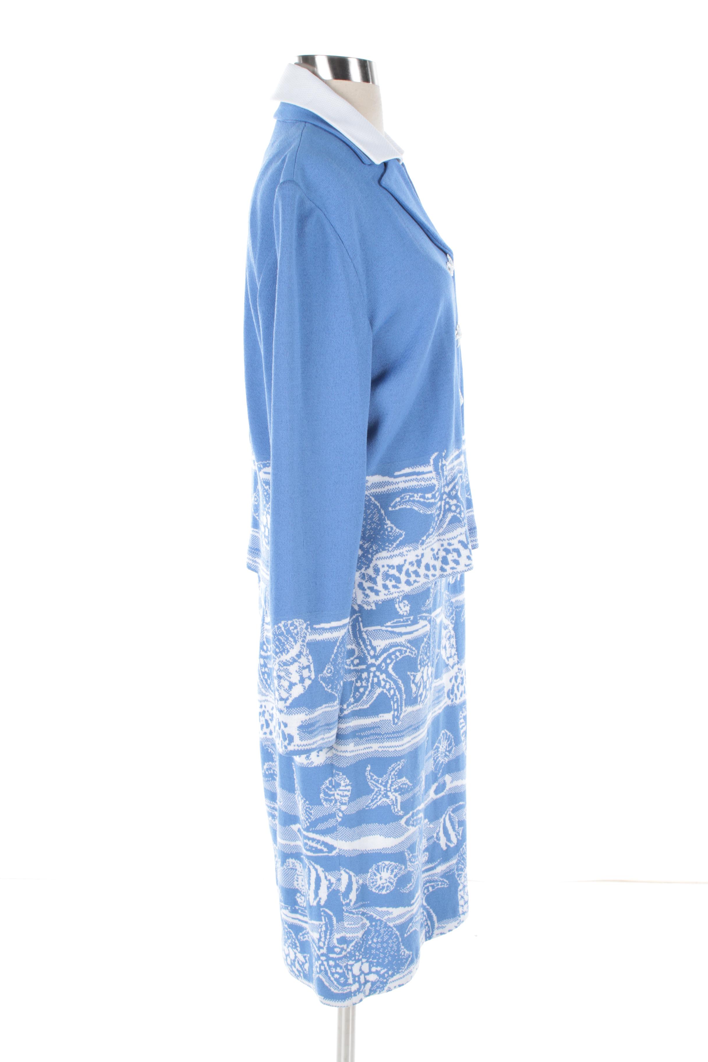 St. John Collection Light Blue and White Nautical Motif Dress Suit