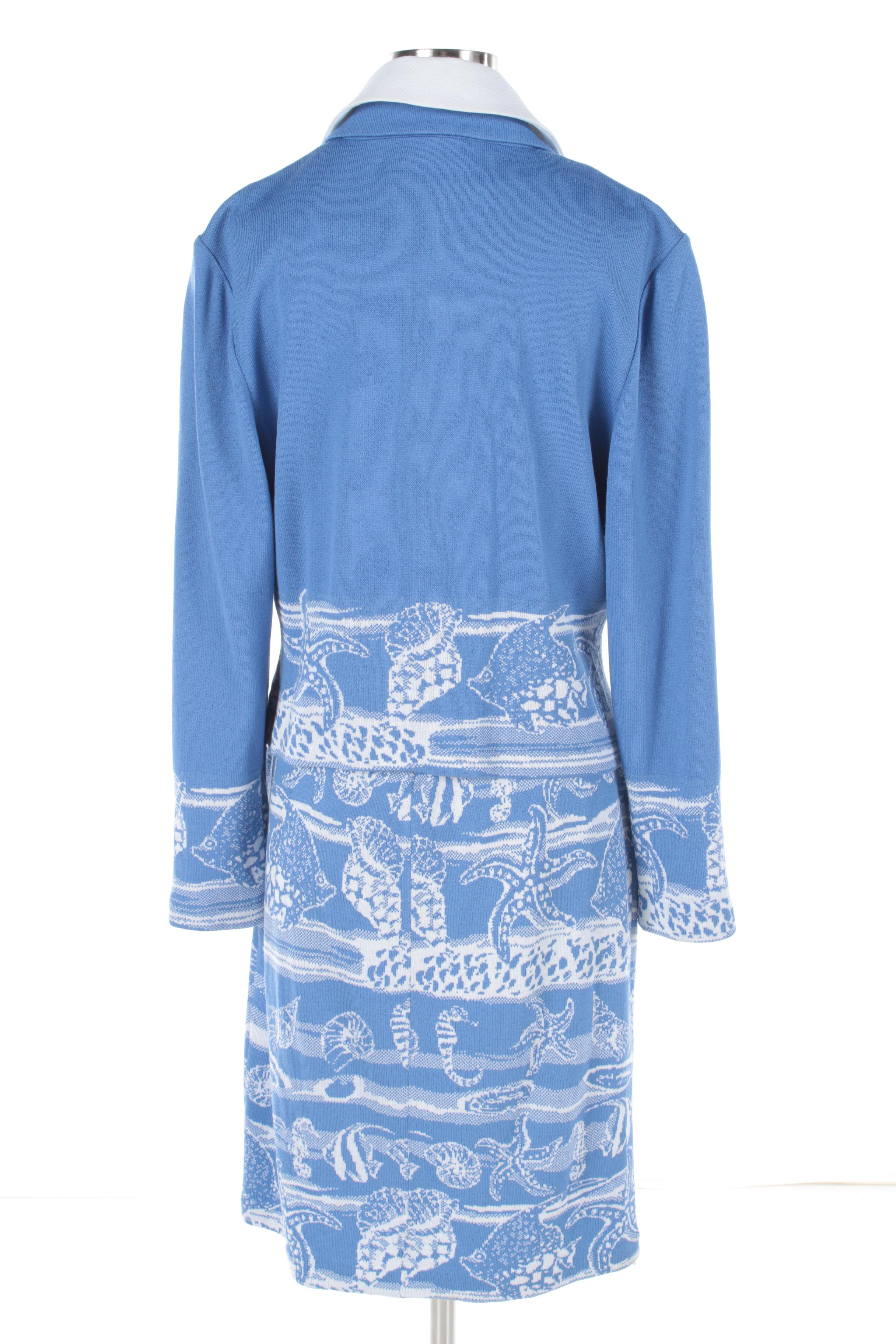 St. John Collection Light Blue and White Nautical Motif Dress Suit