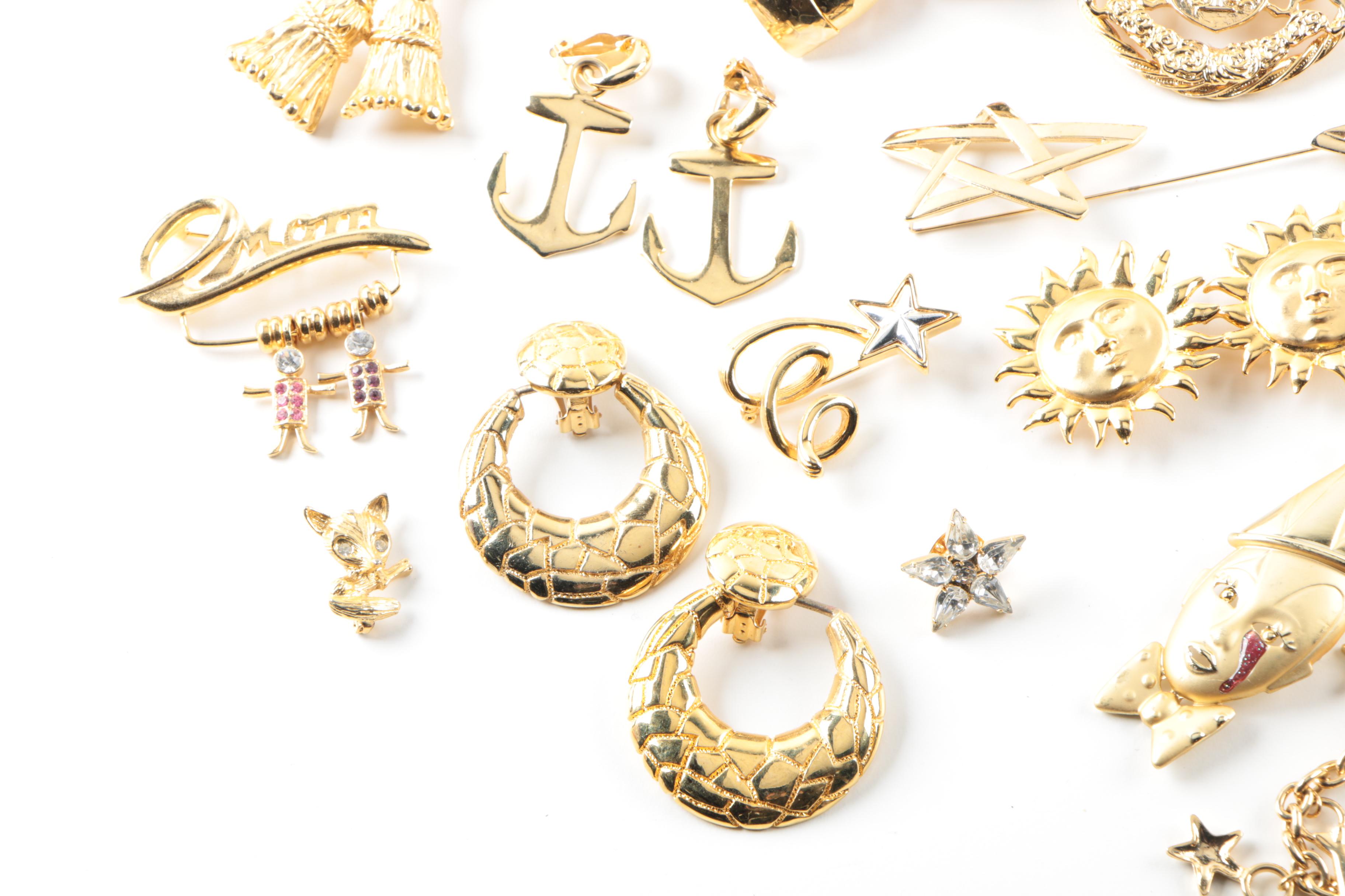 Assortment of Gold Toned Costume With Imitation Pearl Featuring Designer Pieces