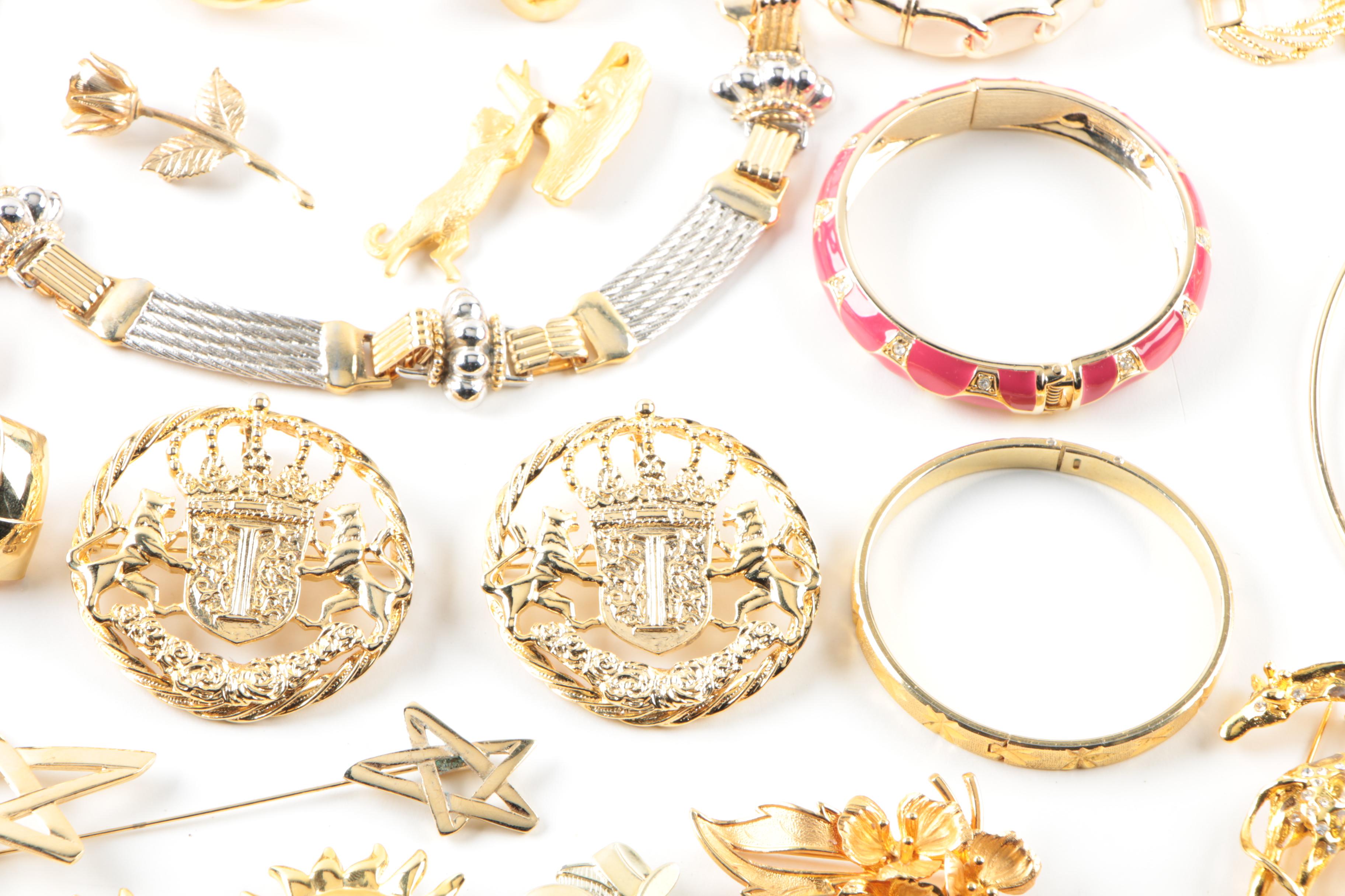 Assortment of Gold Toned Costume With Imitation Pearl Featuring Designer Pieces