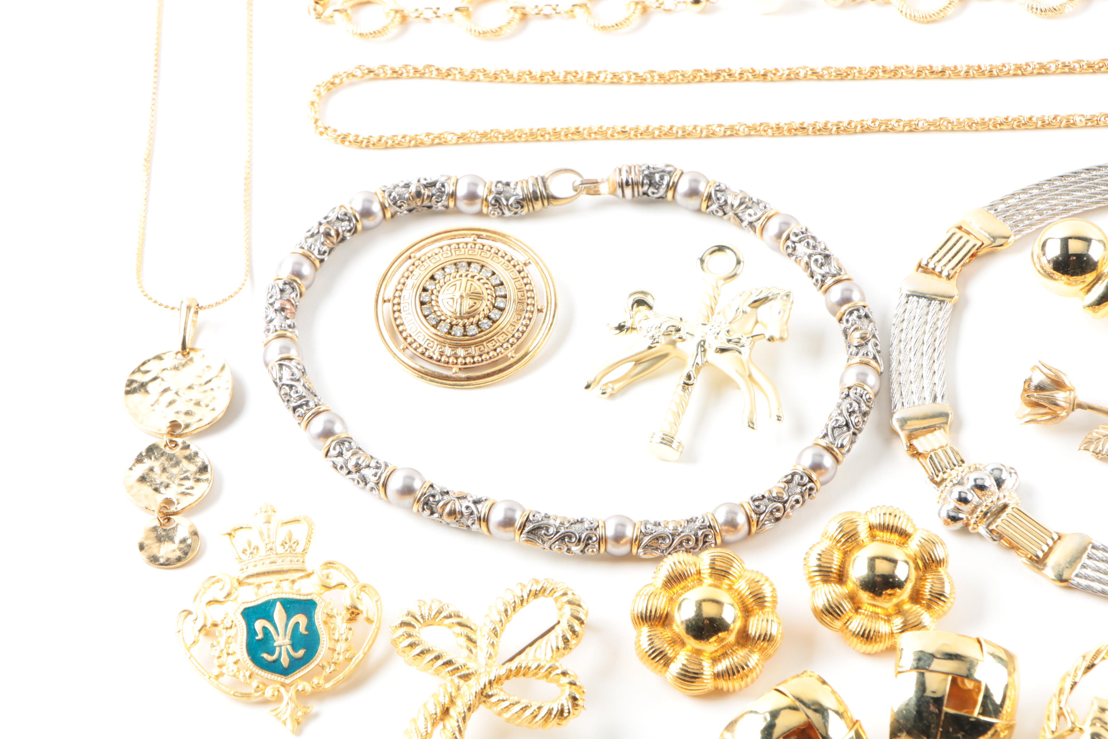 Assortment of Gold Toned Costume With Imitation Pearl Featuring Designer Pieces