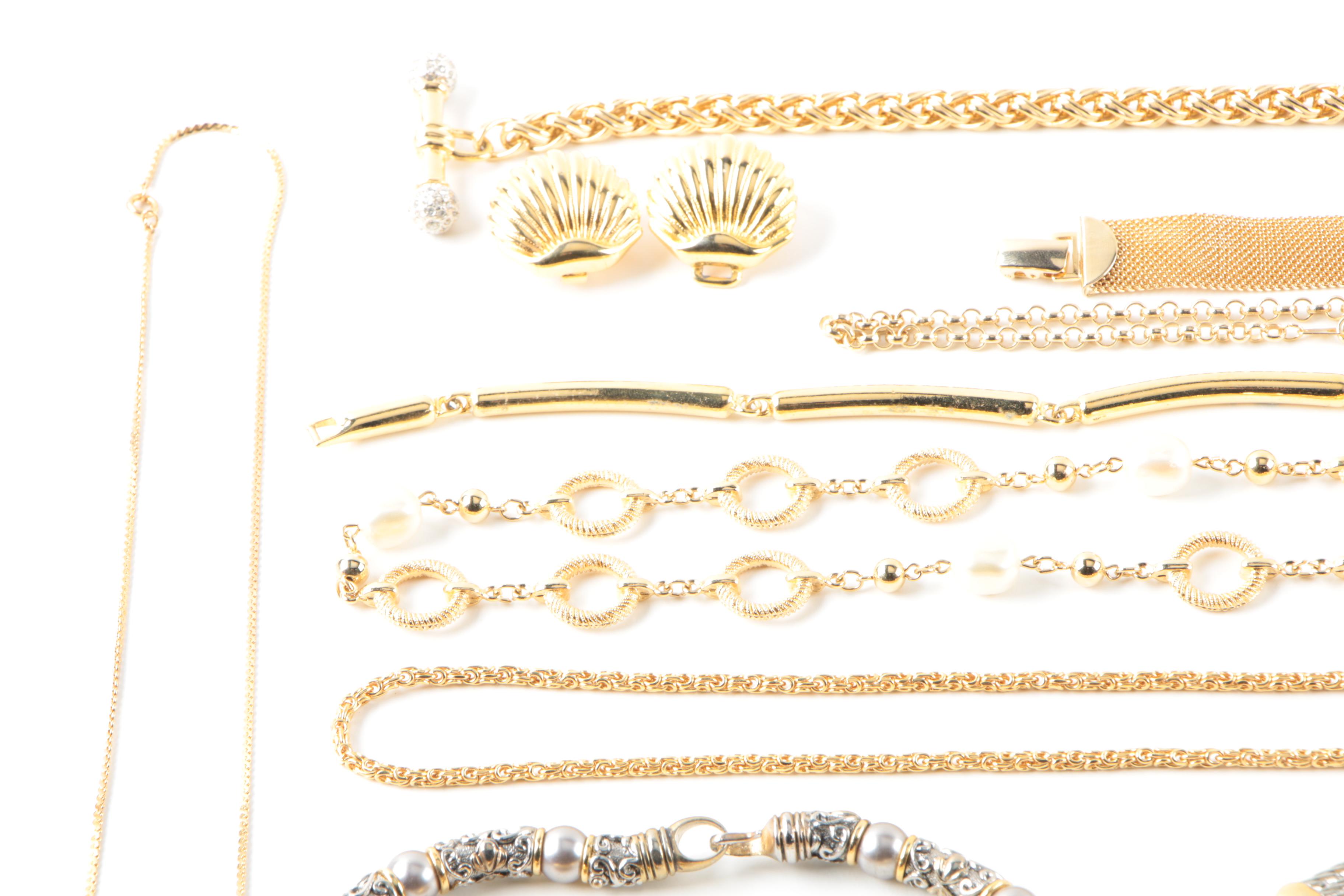 Assortment of Gold Toned Costume With Imitation Pearl Featuring Designer Pieces