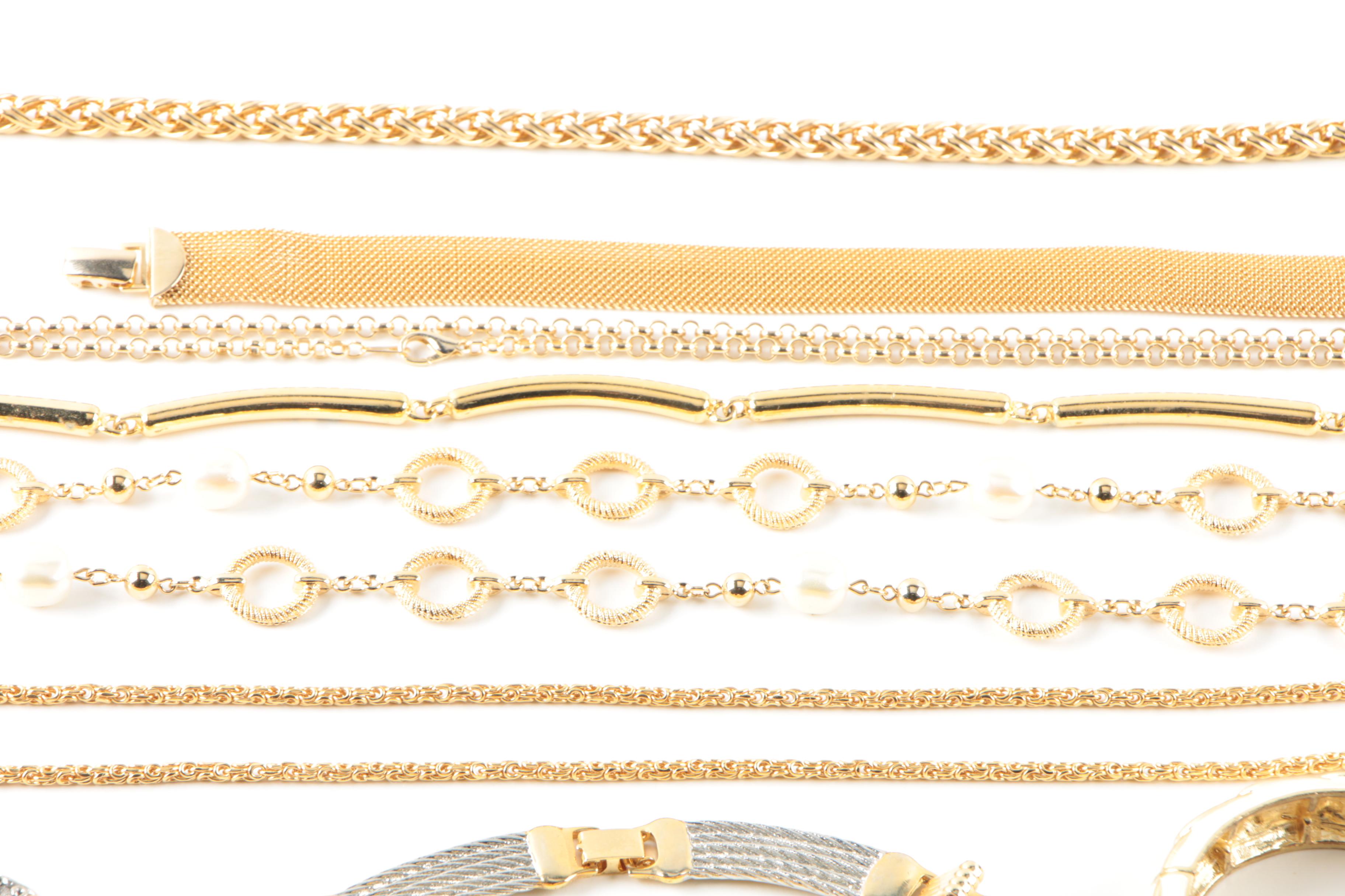 Assortment of Gold Toned Costume With Imitation Pearl Featuring Designer Pieces