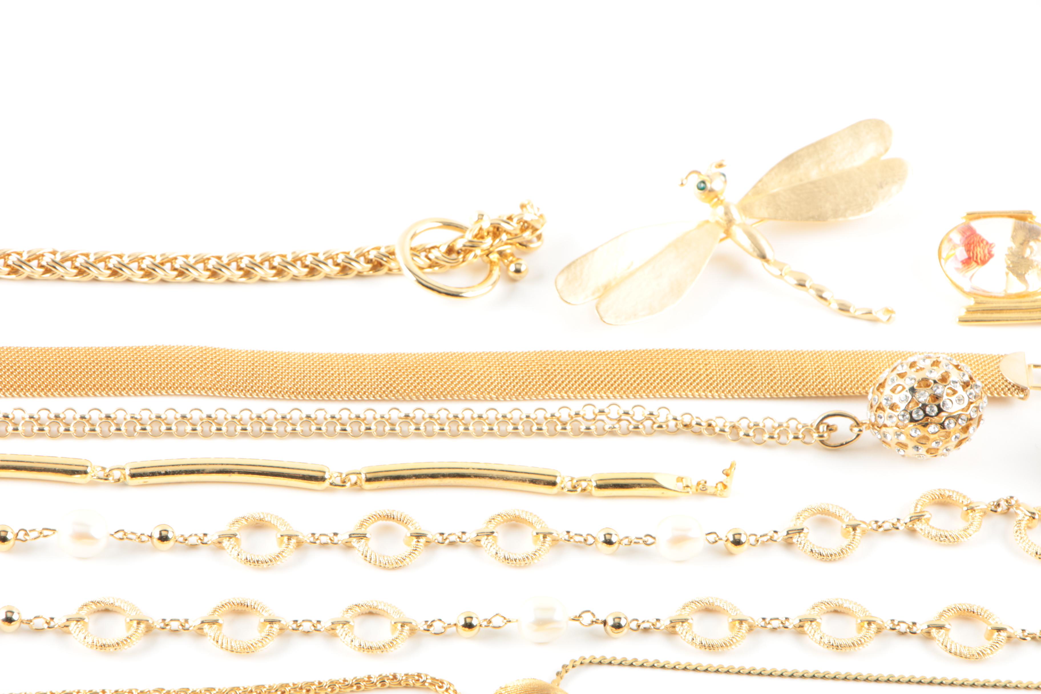 Assortment of Gold Toned Costume With Imitation Pearl Featuring Designer Pieces