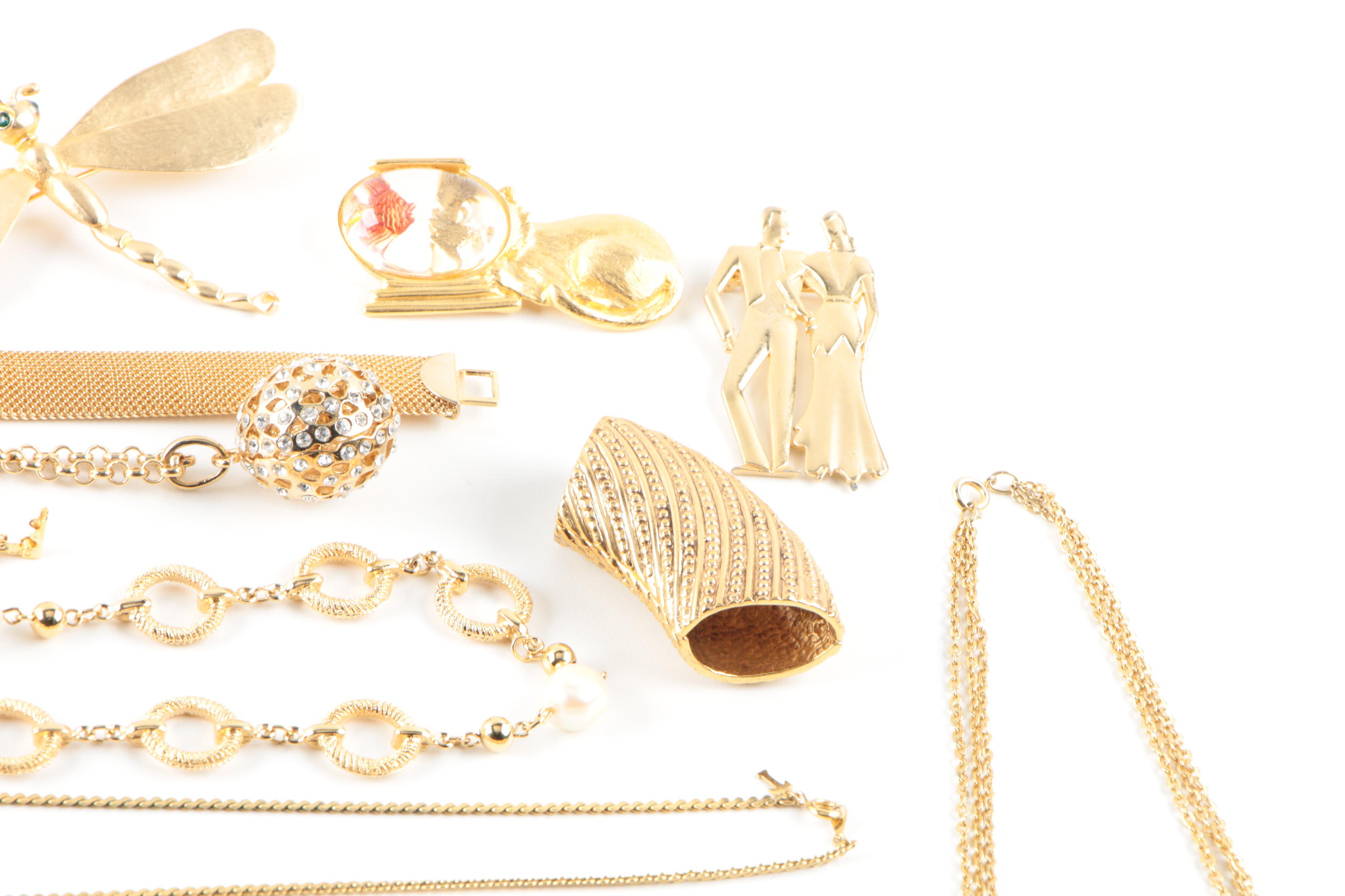 Assortment of Gold Toned Costume With Imitation Pearl Featuring Designer Pieces