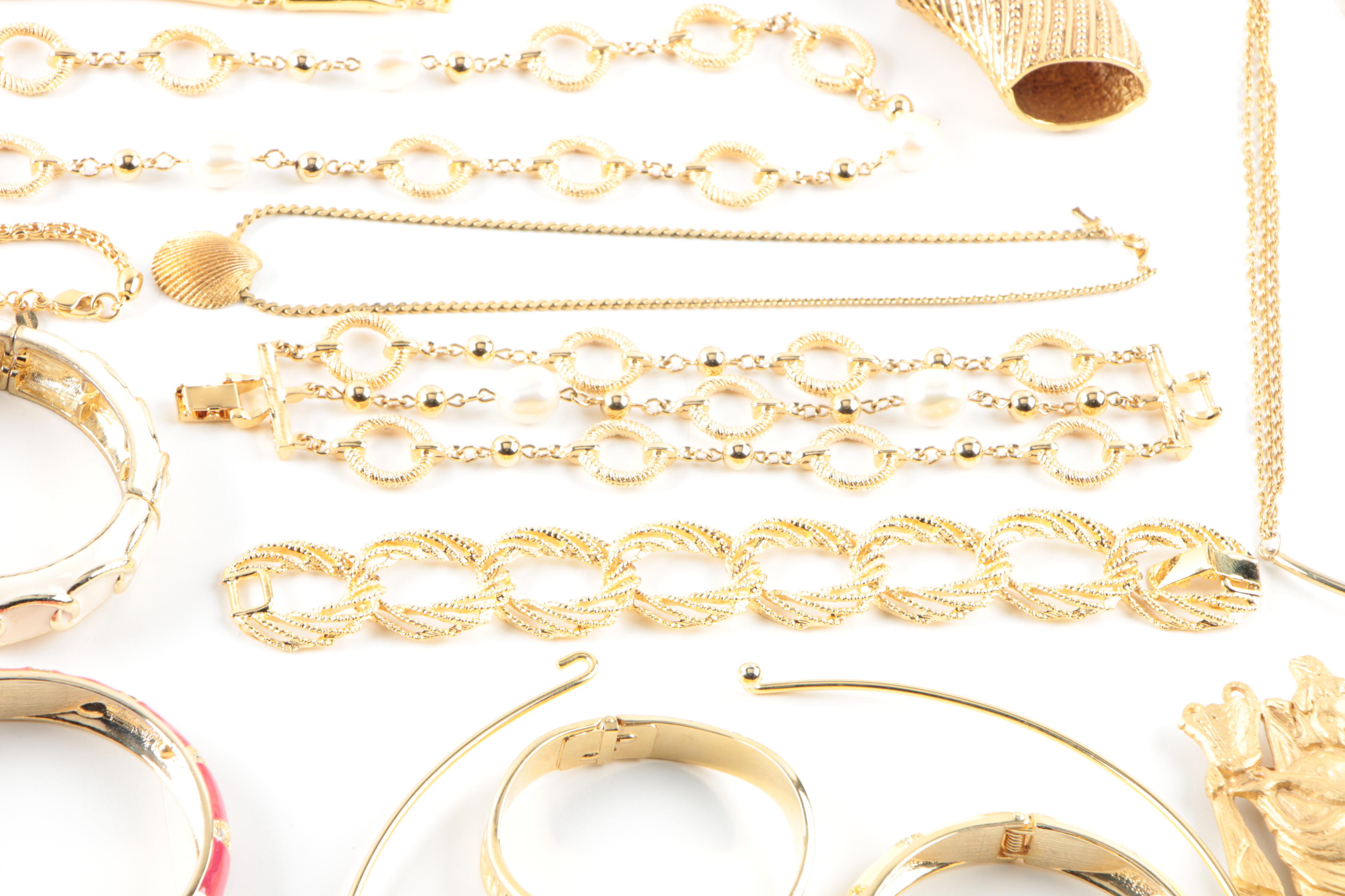 Assortment of Gold Toned Costume With Imitation Pearl Featuring Designer Pieces