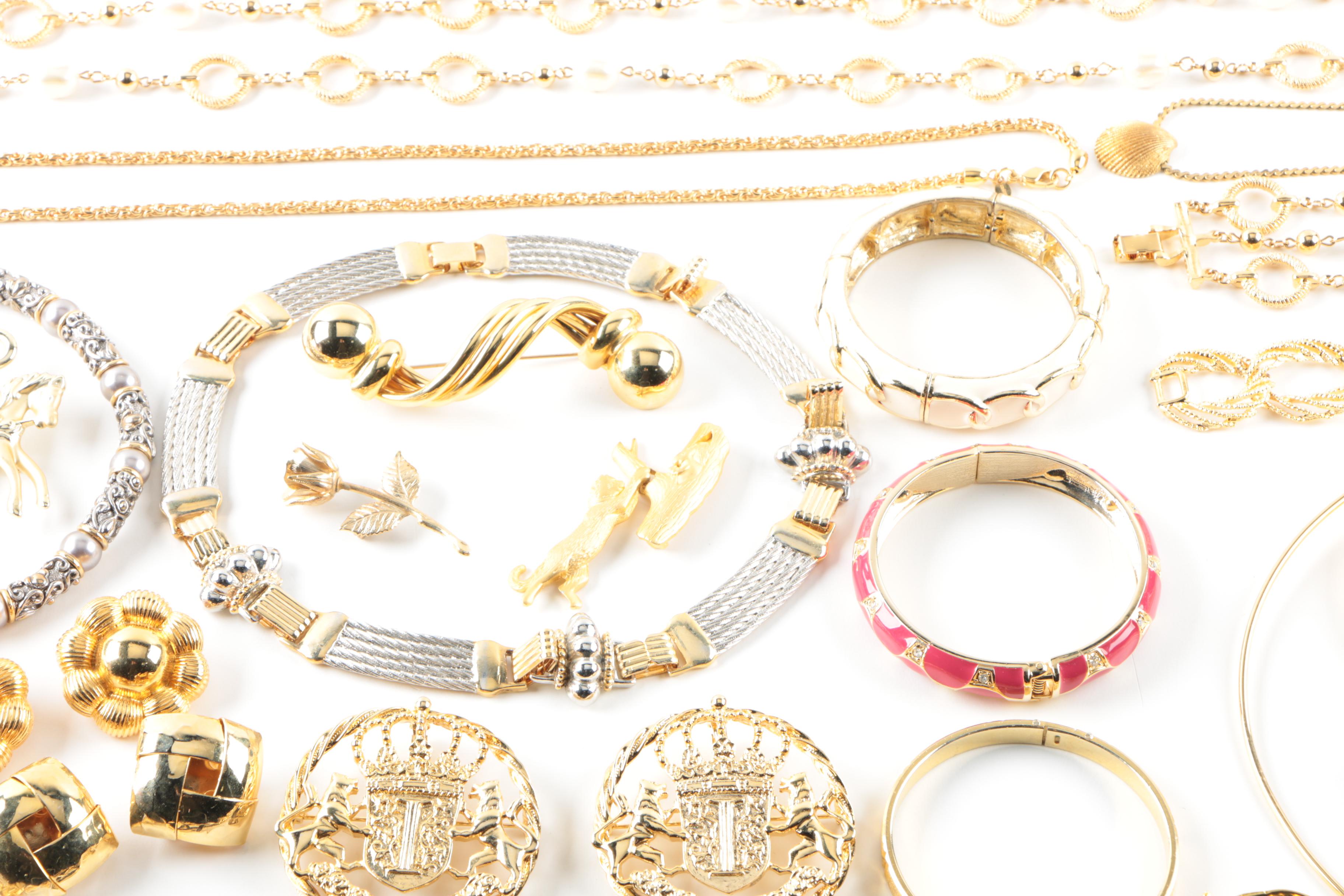 Assortment of Gold Toned Costume With Imitation Pearl Featuring Designer Pieces