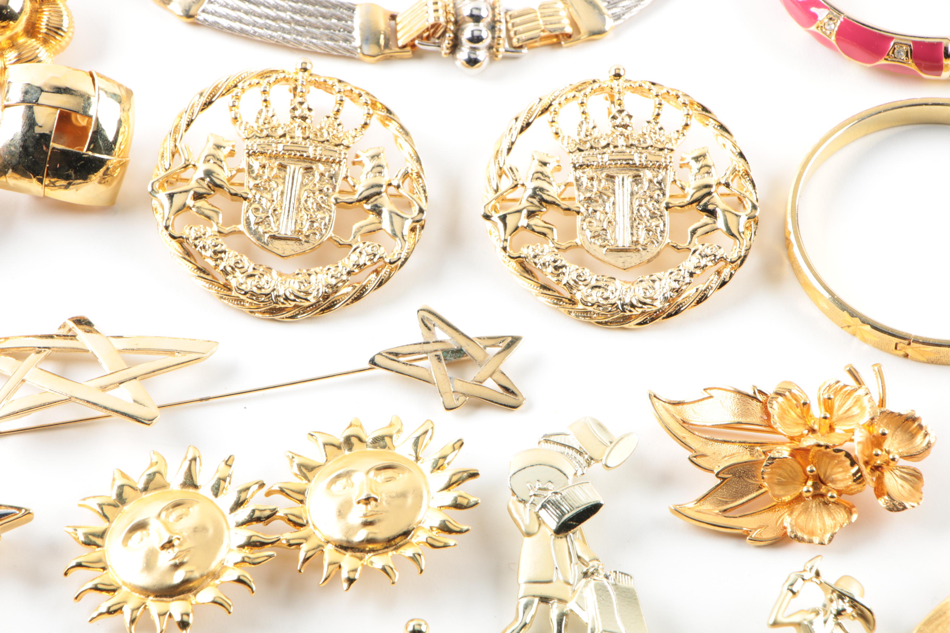 Assortment of Gold Toned Costume With Imitation Pearl Featuring Designer Pieces