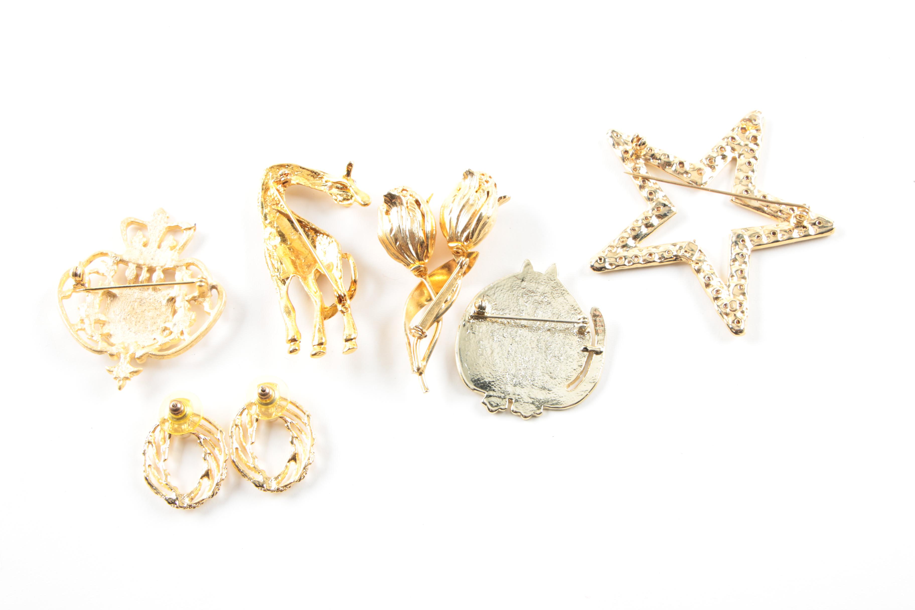 Assortment of Gold Toned Costume With Imitation Pearl Featuring Designer Pieces