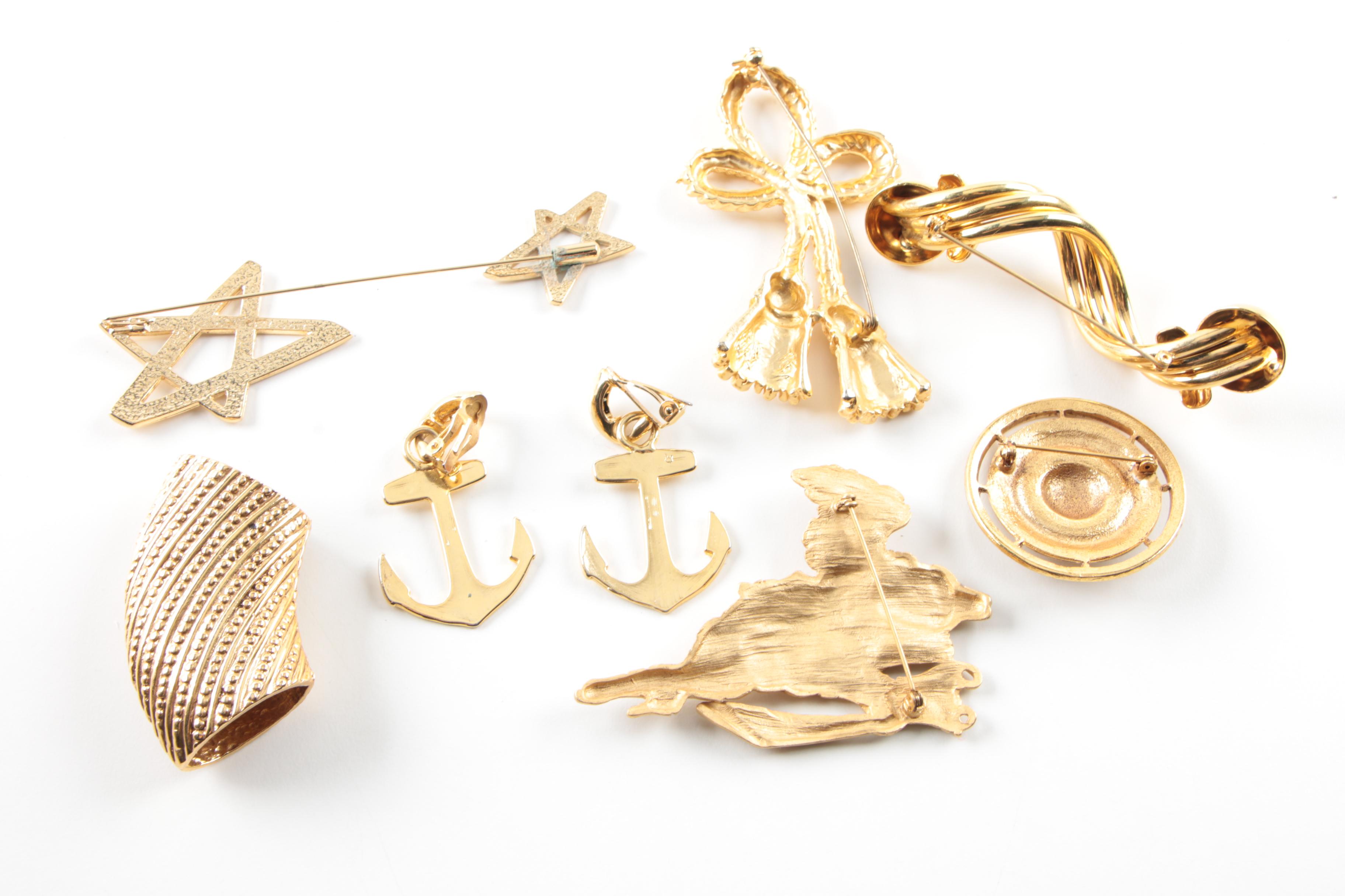 Assortment of Gold Toned Costume With Imitation Pearl Featuring Designer Pieces