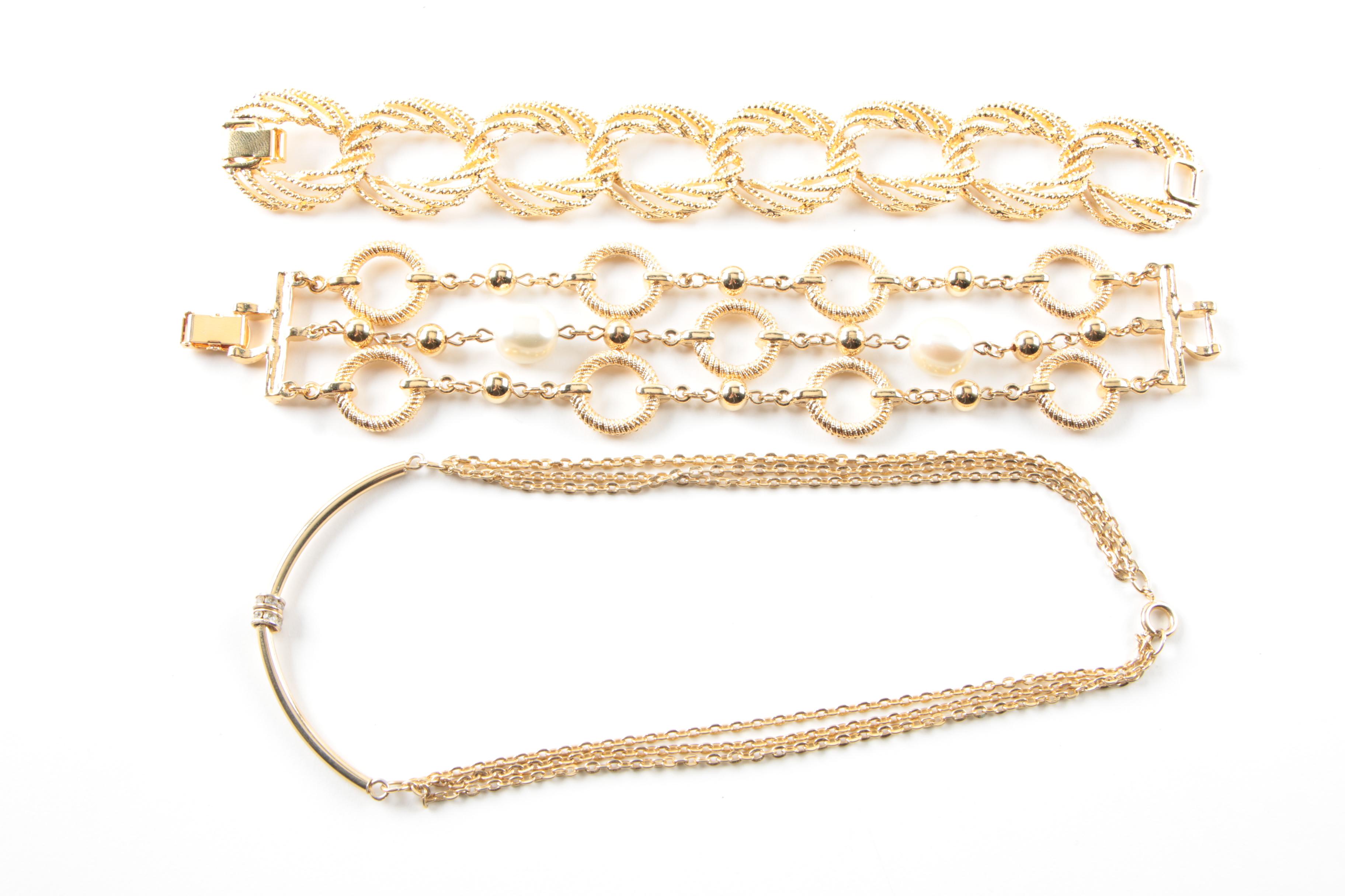 Assortment of Gold Toned Costume With Imitation Pearl Featuring Designer Pieces