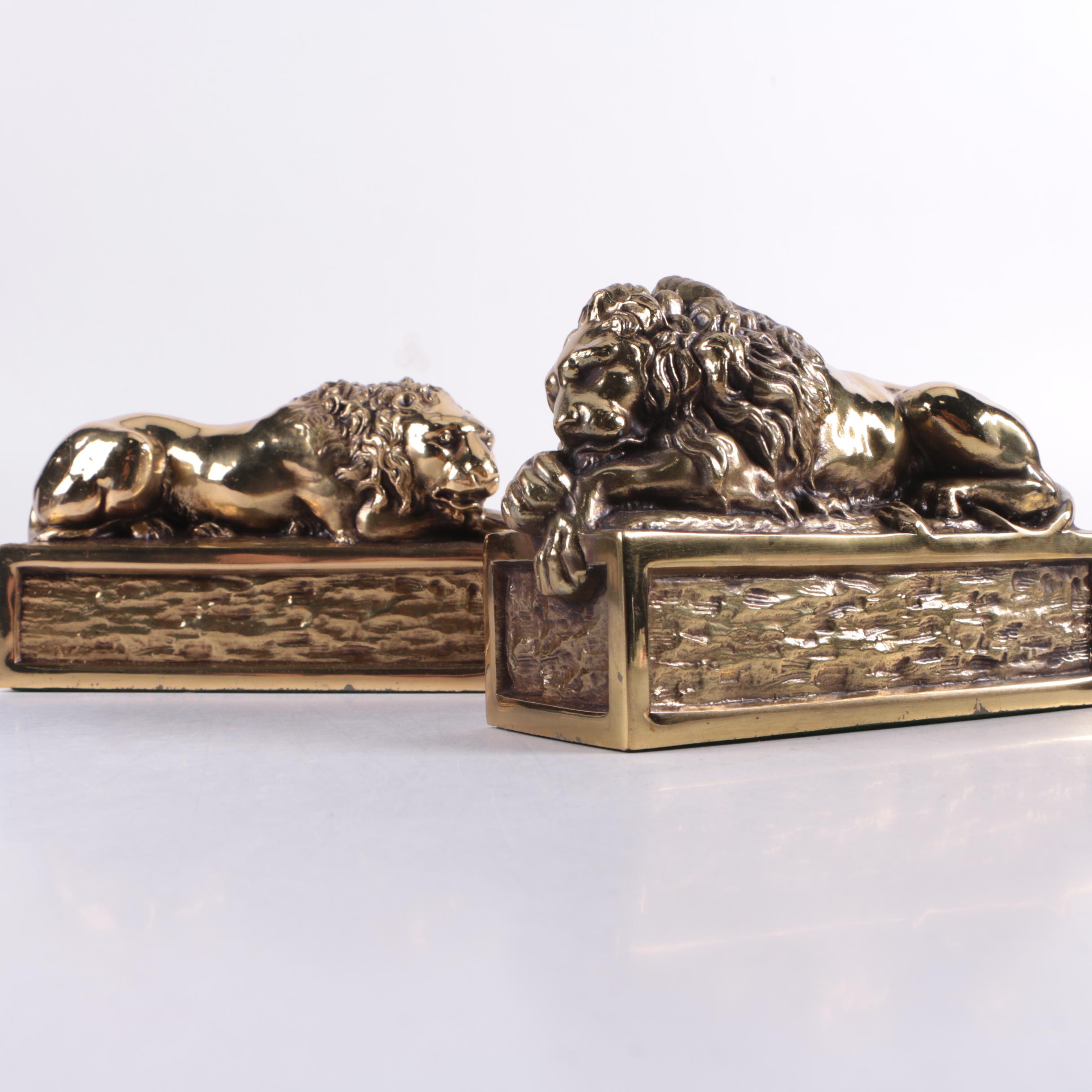 Metal Recumbent Lion Bookends