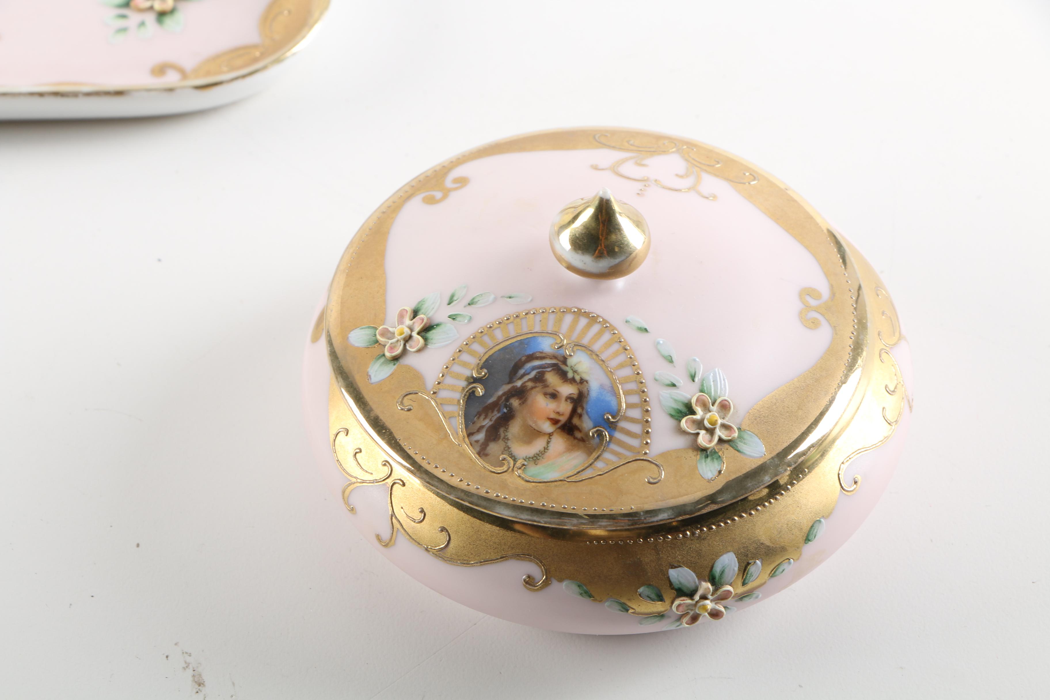 Vintage Vanity Accessories Including Ardalt Porcelain