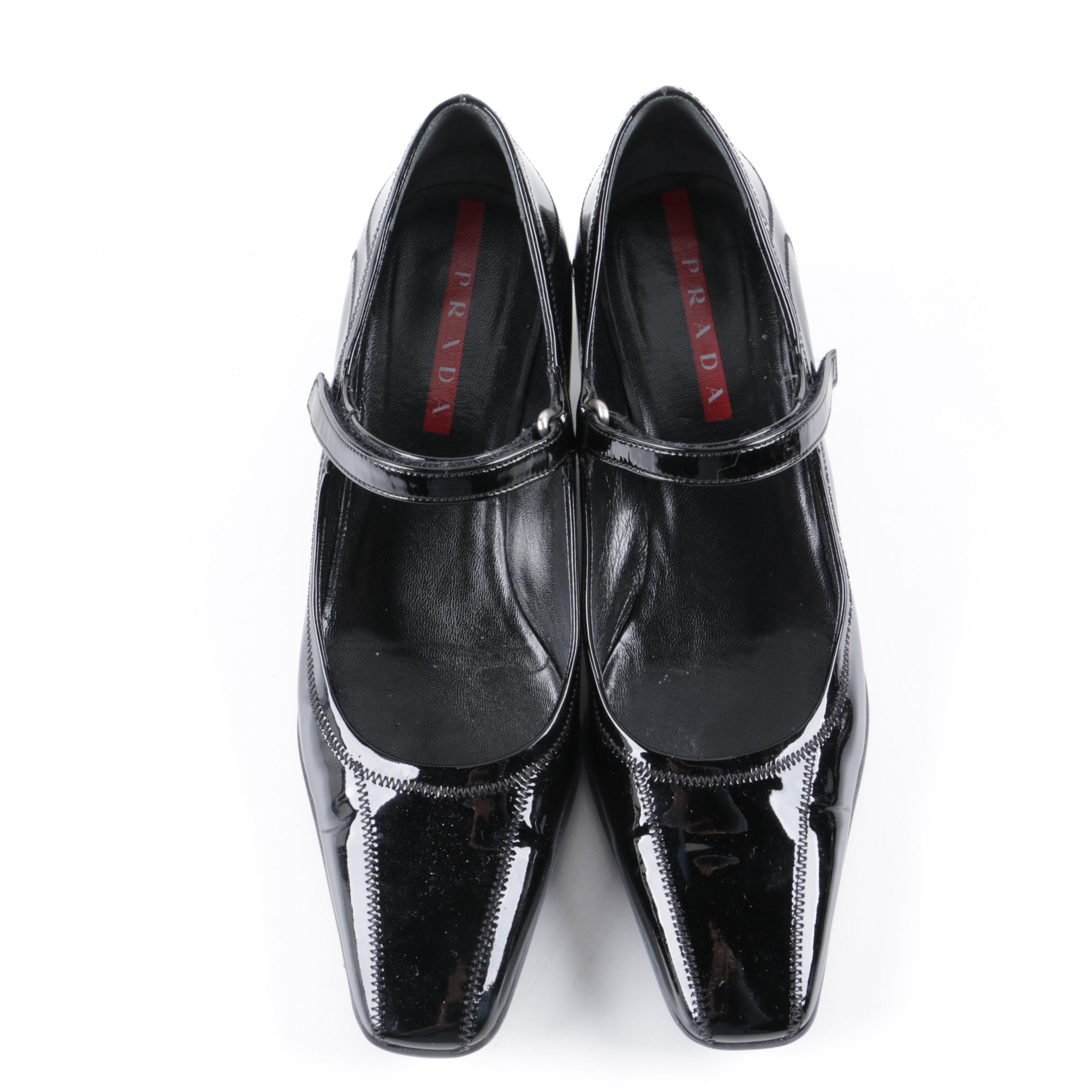 Prada Black Leather Kitten Heel Mules and Mary Janes
