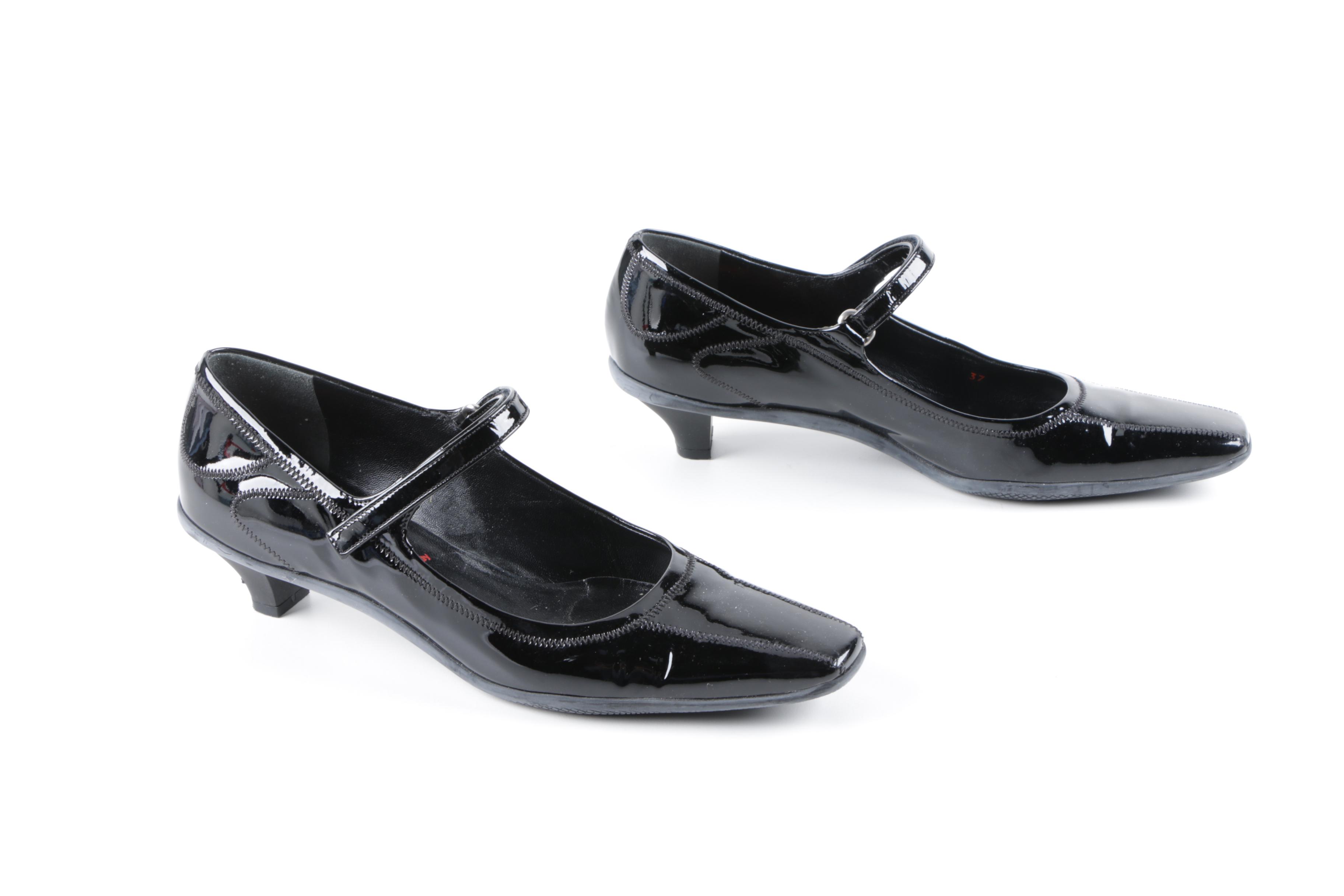 Prada Black Leather Kitten Heel Mules and Mary Janes