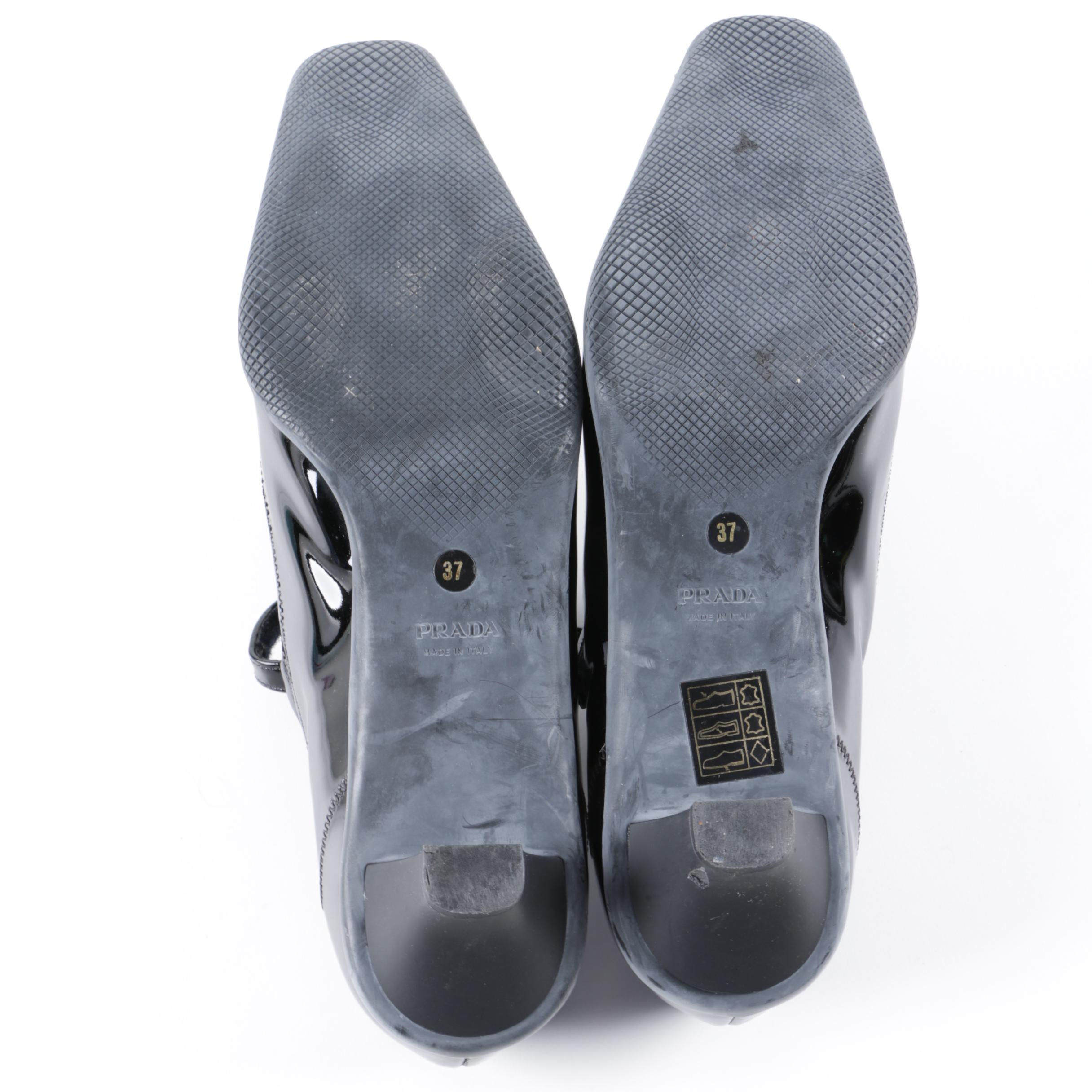 Prada Black Leather Kitten Heel Mules and Mary Janes