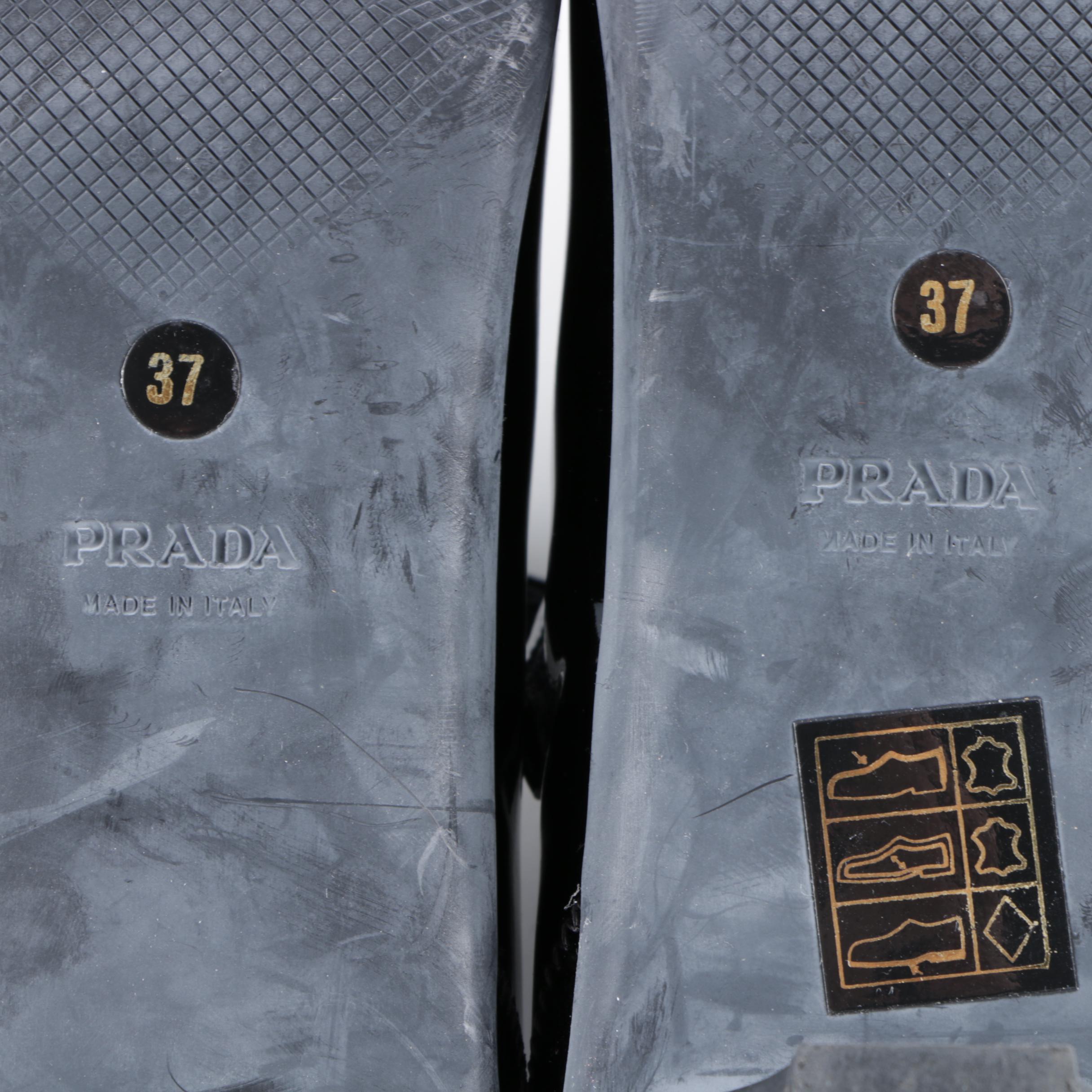 Prada Black Leather Kitten Heel Mules and Mary Janes