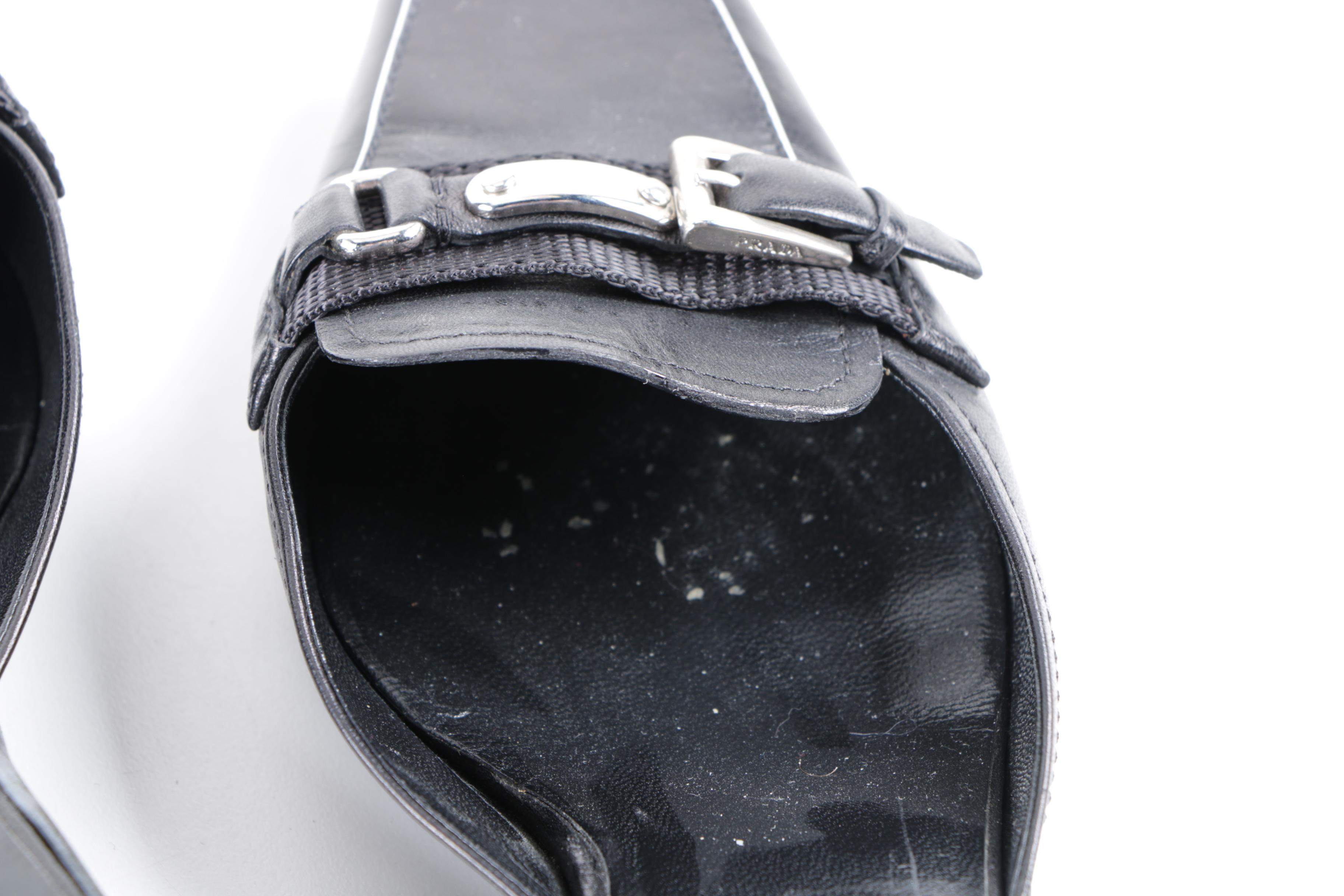 Prada Black Leather Kitten Heel Mules and Mary Janes