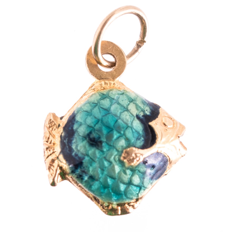 18K Yellow Gold Enameled Fish Charm