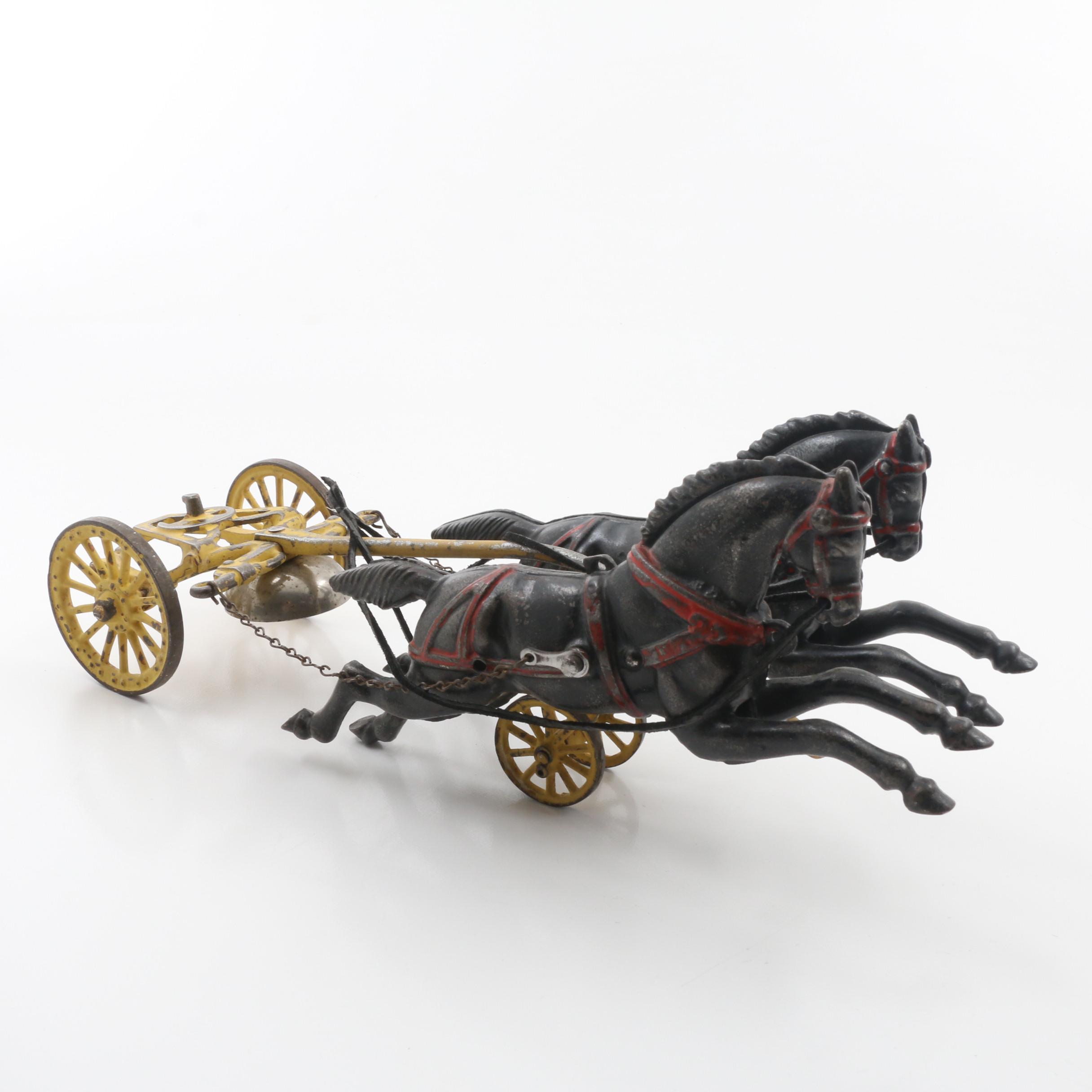 Antique Two Horse Drawn Cast Iron Ladder Wagon