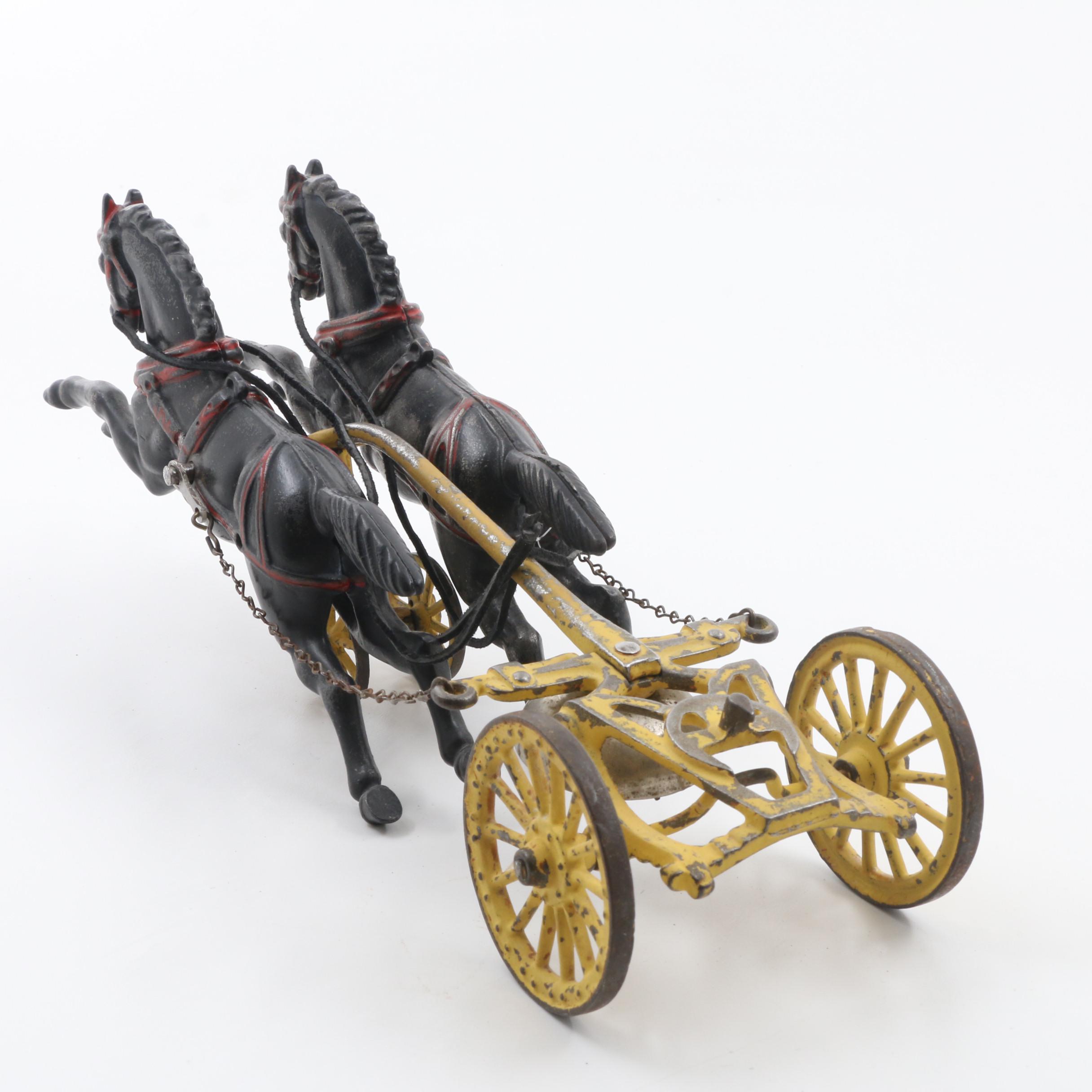 Antique Two Horse Drawn Cast Iron Ladder Wagon