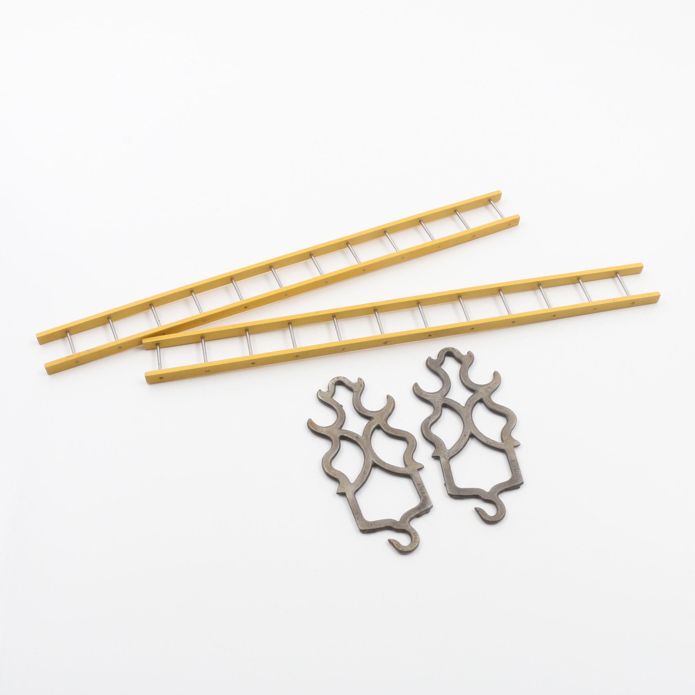 Antique Two Horse Drawn Cast Iron Ladder Wagon