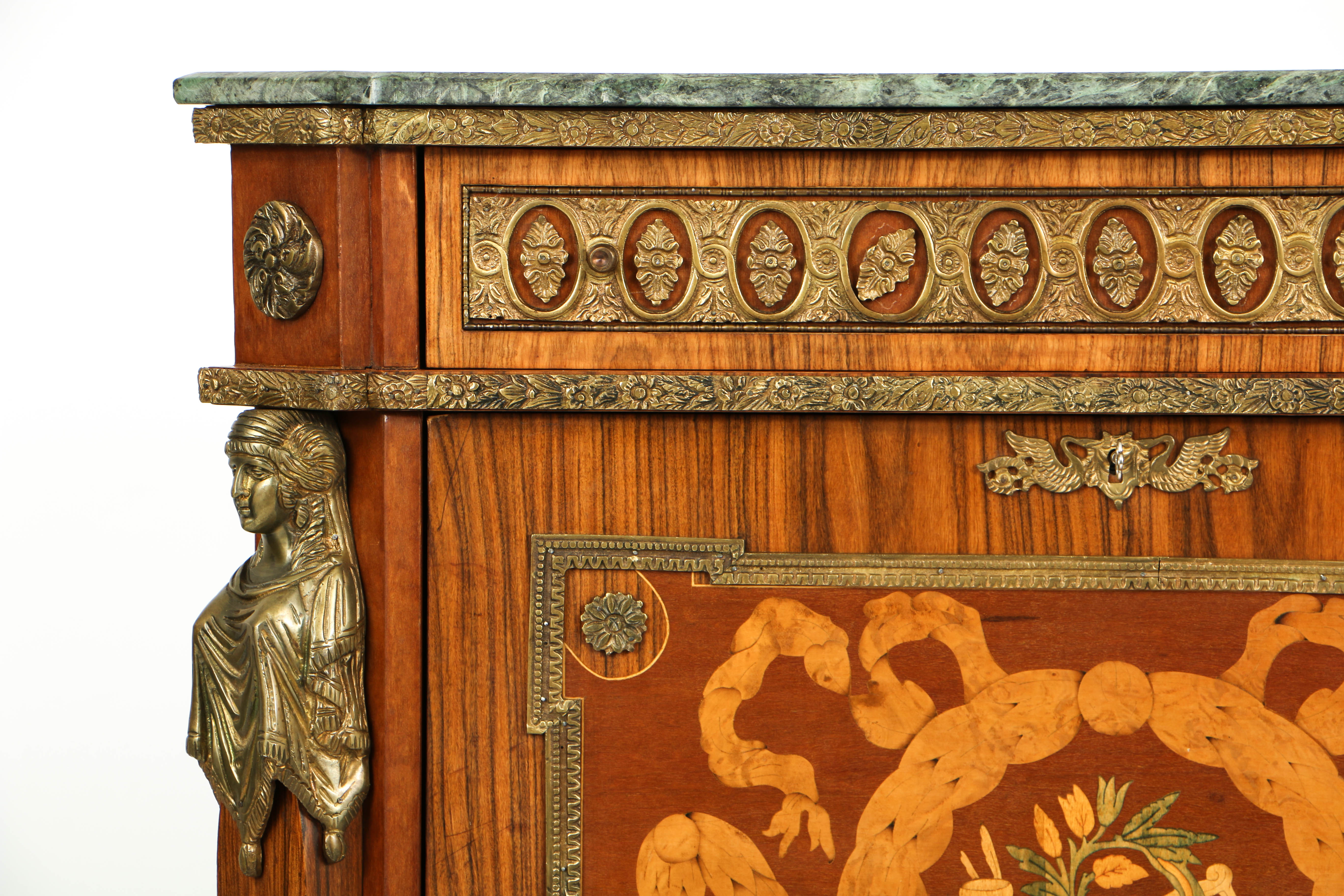 Vintage Louis XVI Style Marquetry Secrétaire à Abattant with Marble Top