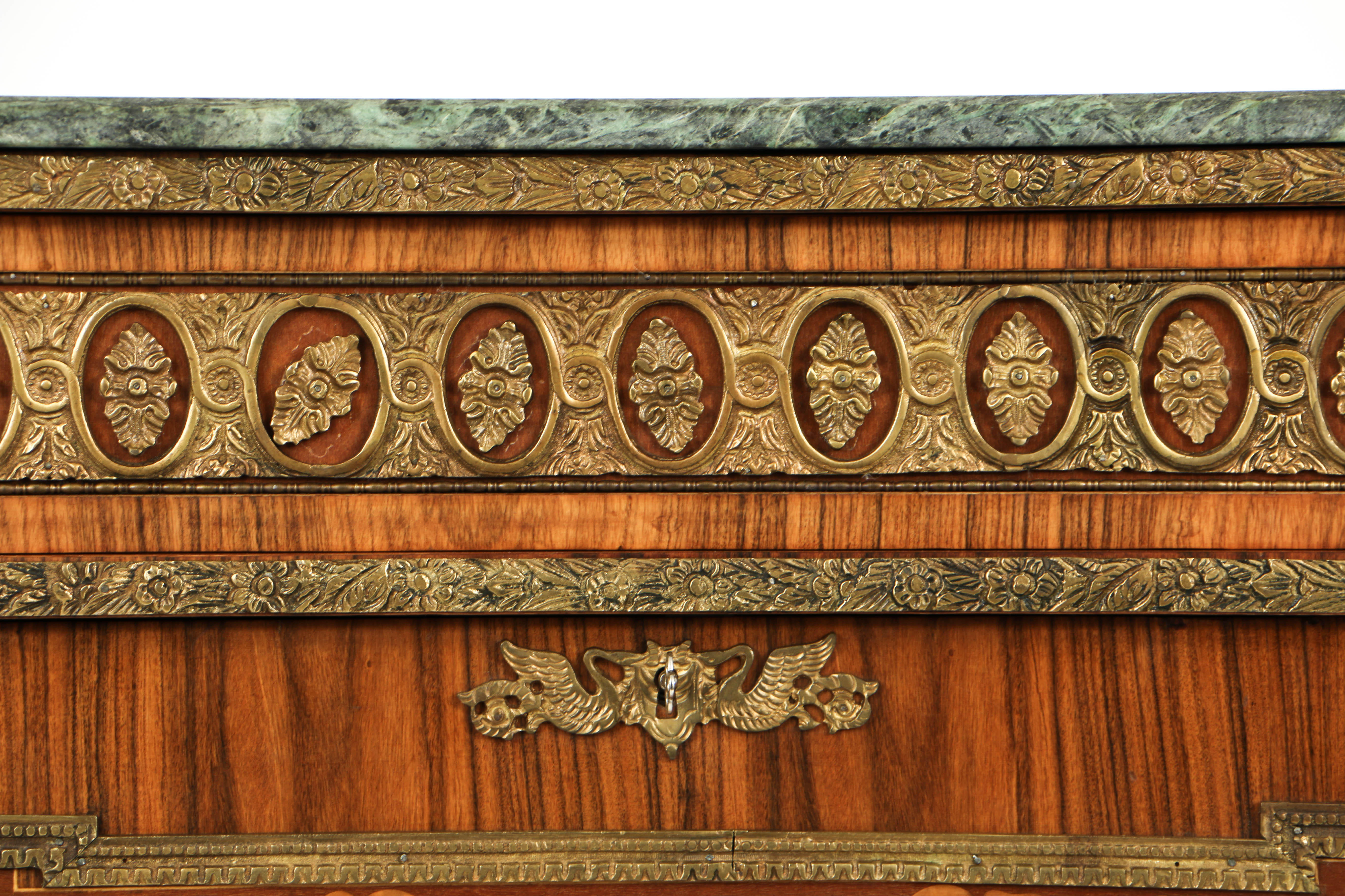 Vintage Louis XVI Style Marquetry Secrétaire à Abattant with Marble Top