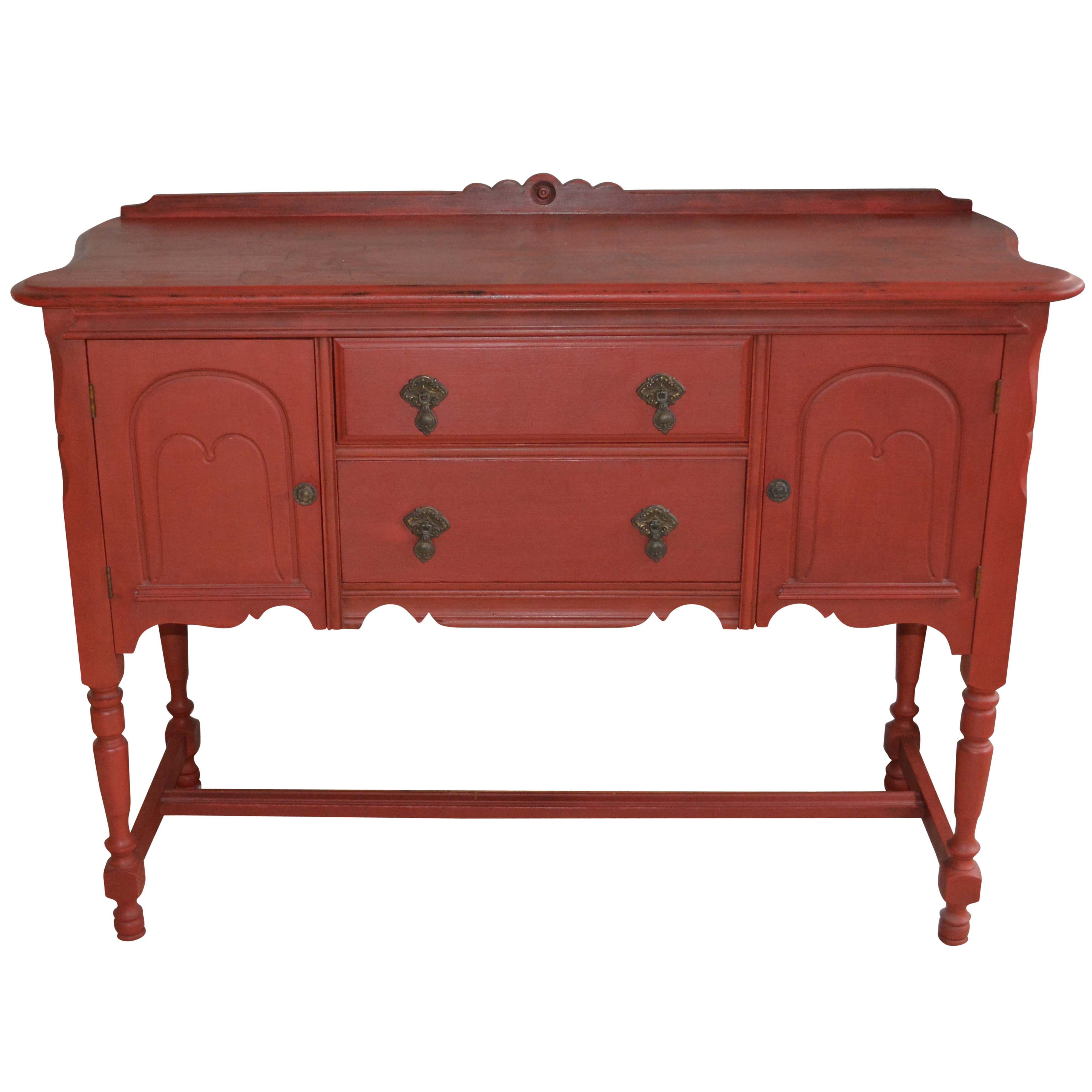 Vintage Red Painted Wood Sideboard