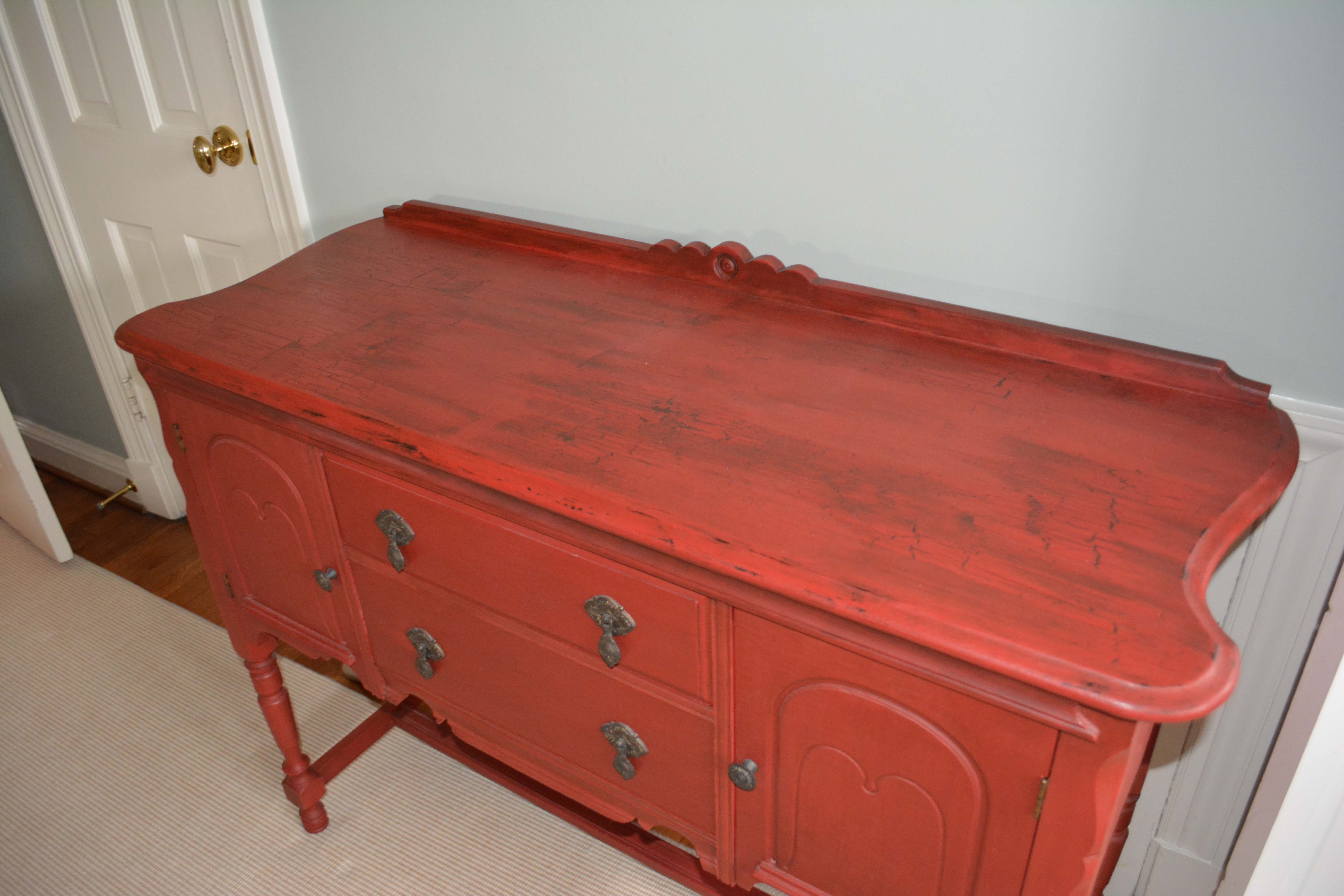 Vintage Red Painted Wood Sideboard