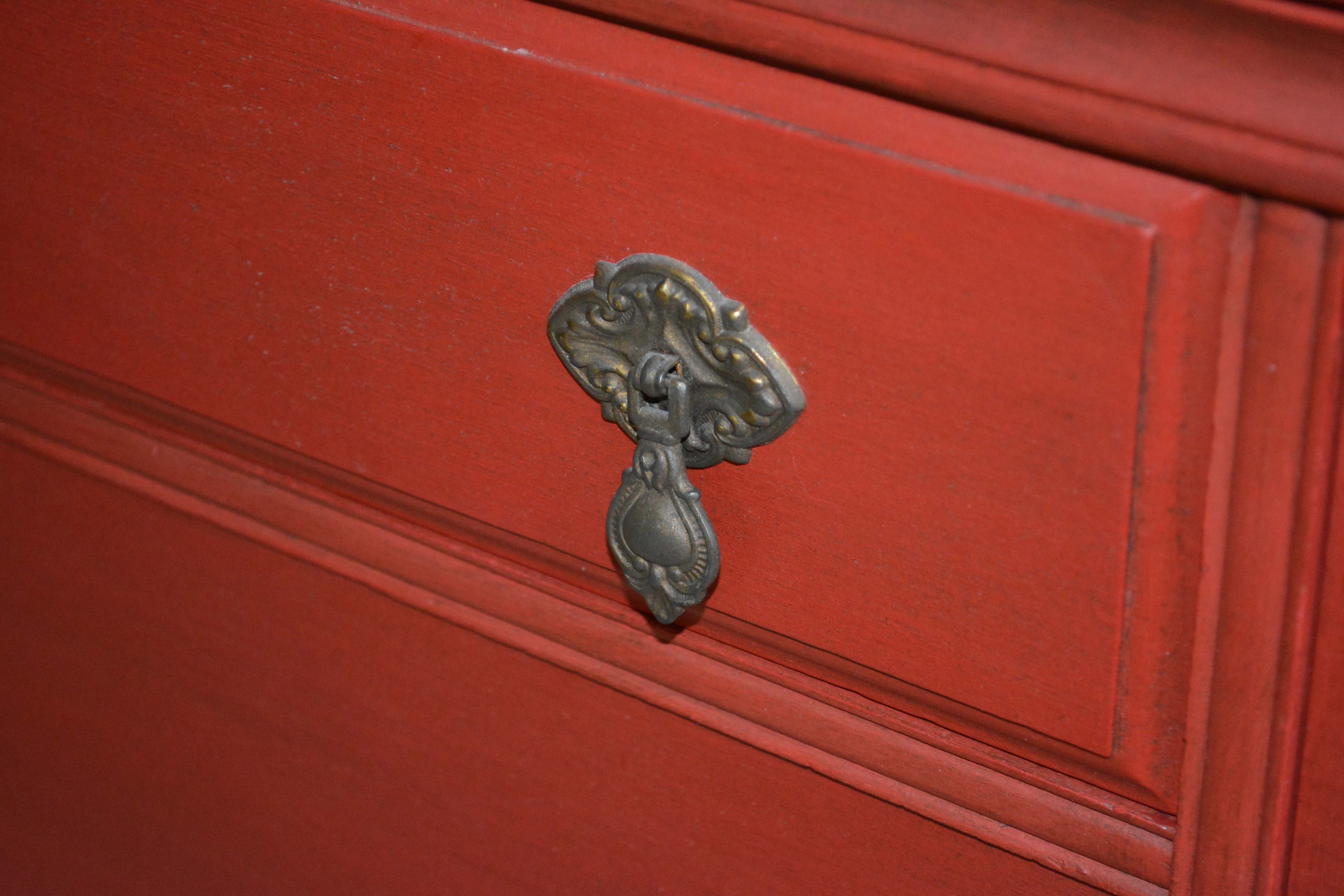 Vintage Red Painted Wood Sideboard