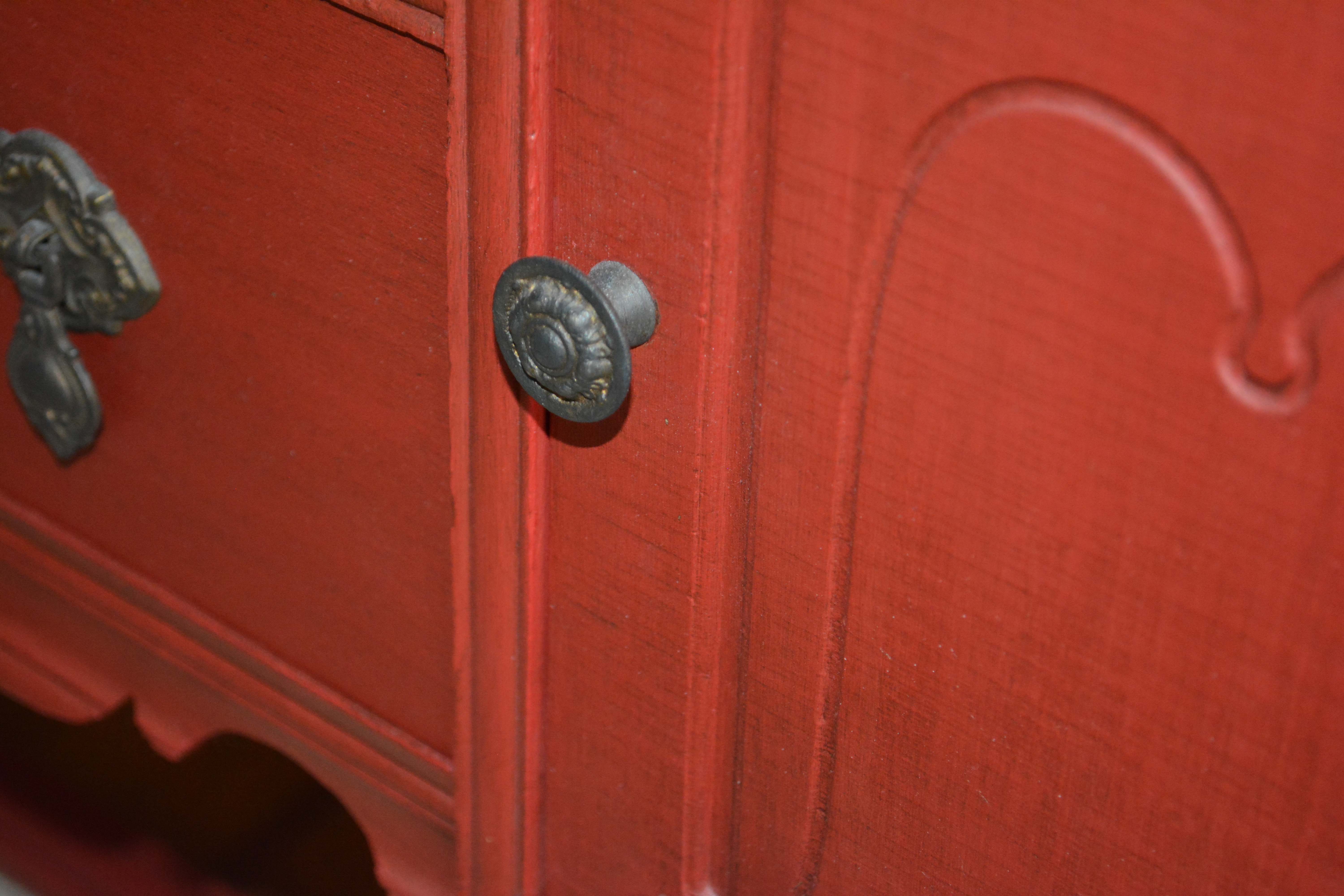 Vintage Red Painted Wood Sideboard