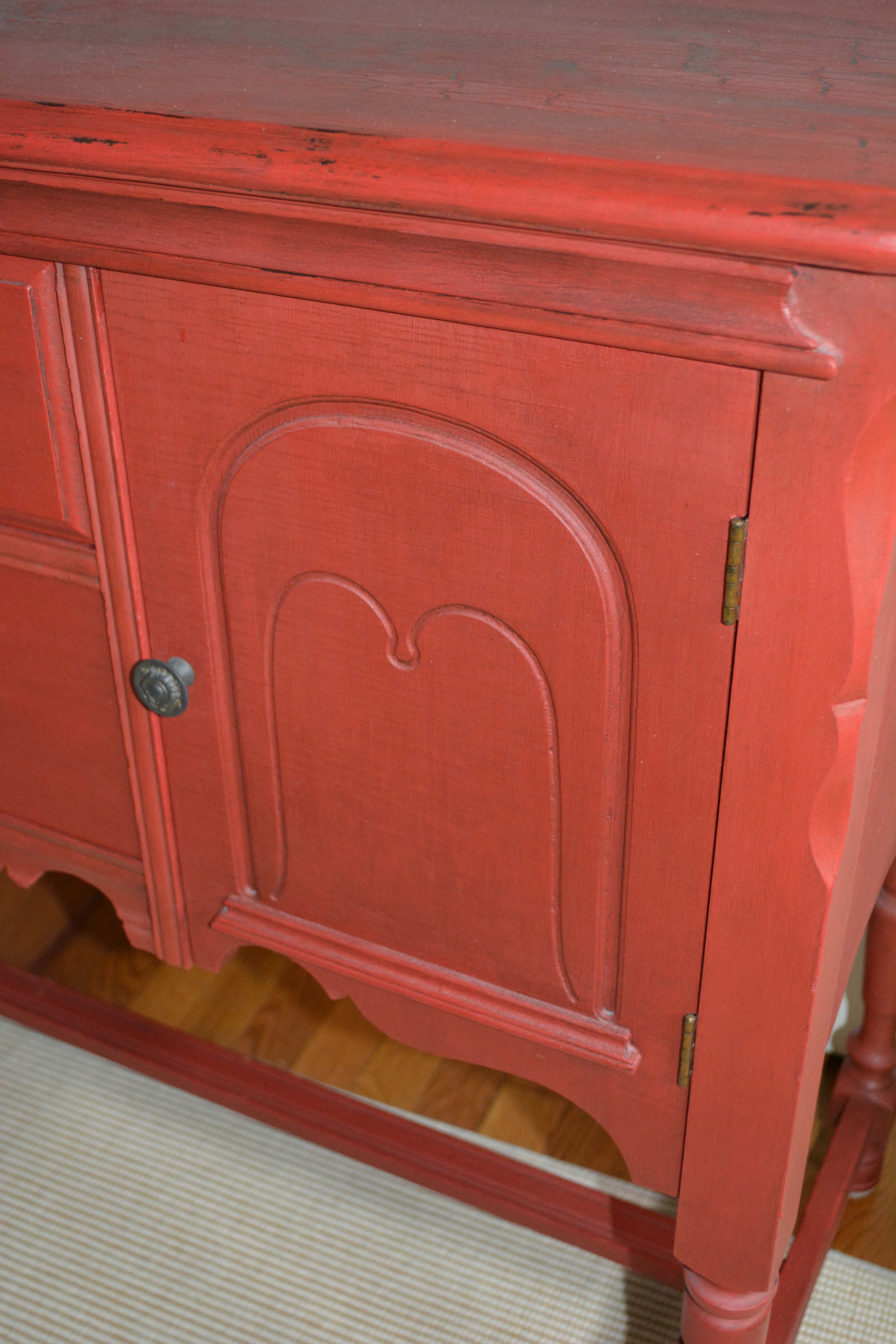Vintage Red Painted Wood Sideboard