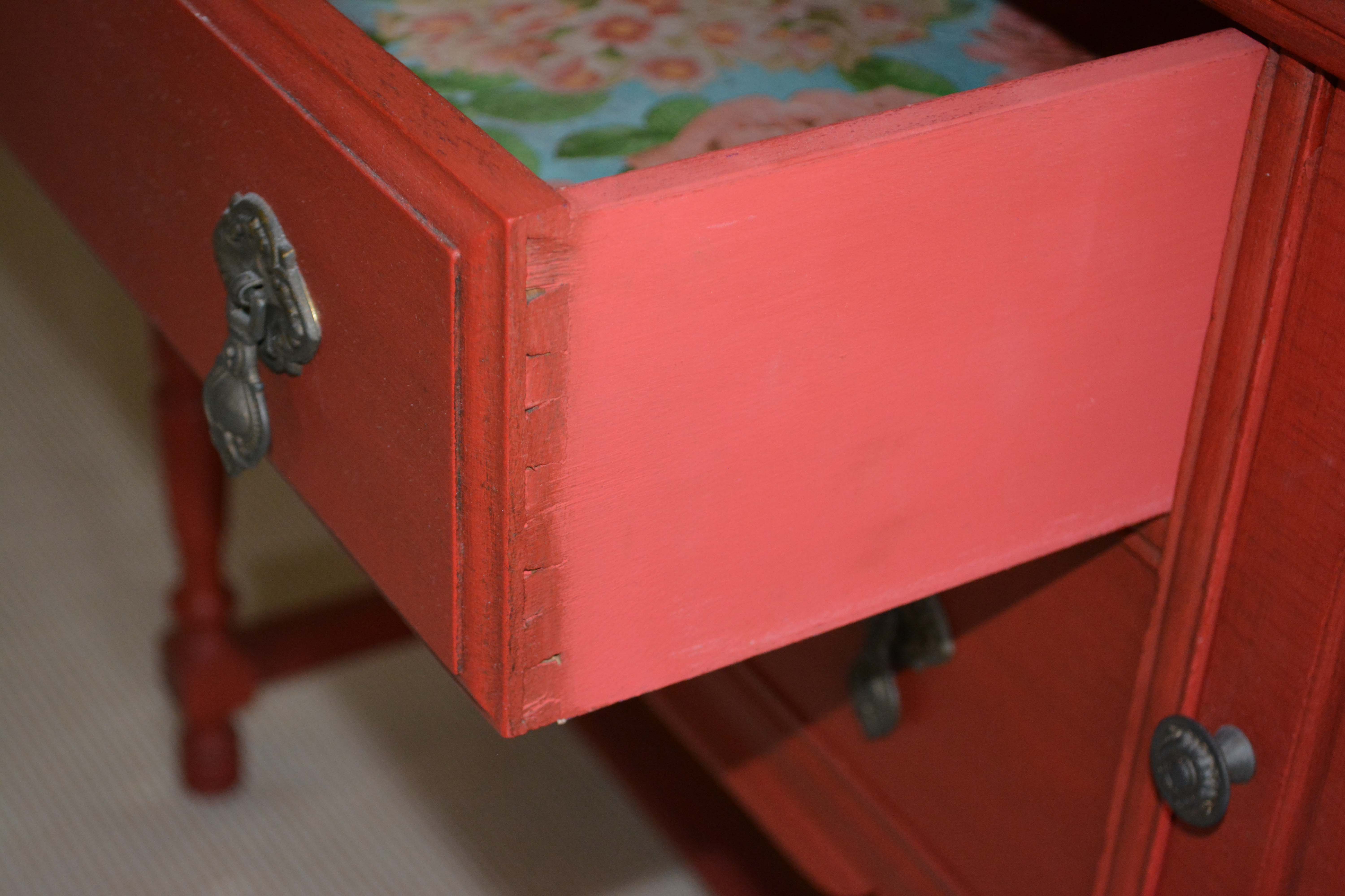 Vintage Red Painted Wood Sideboard