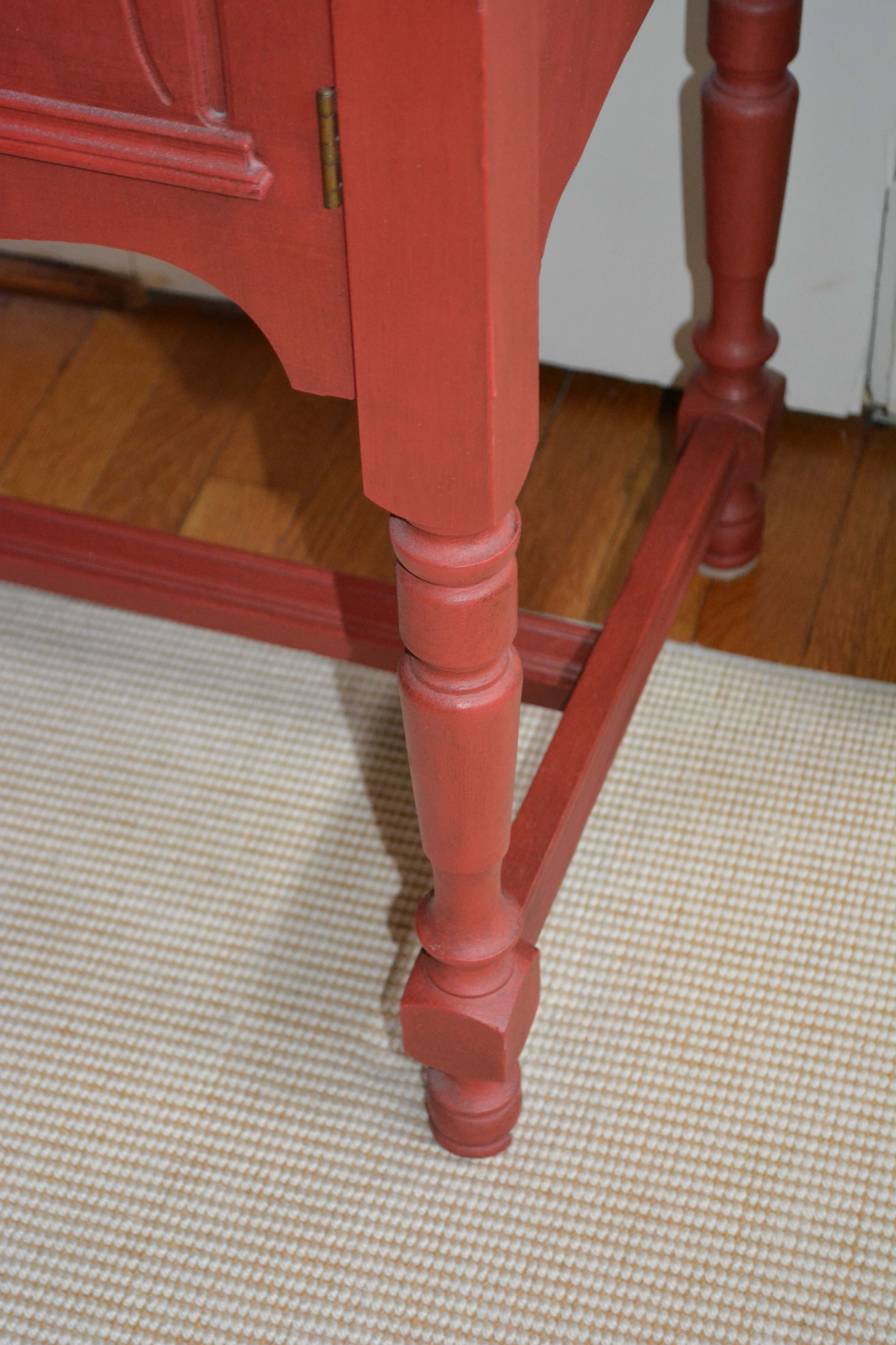 Vintage Red Painted Wood Sideboard