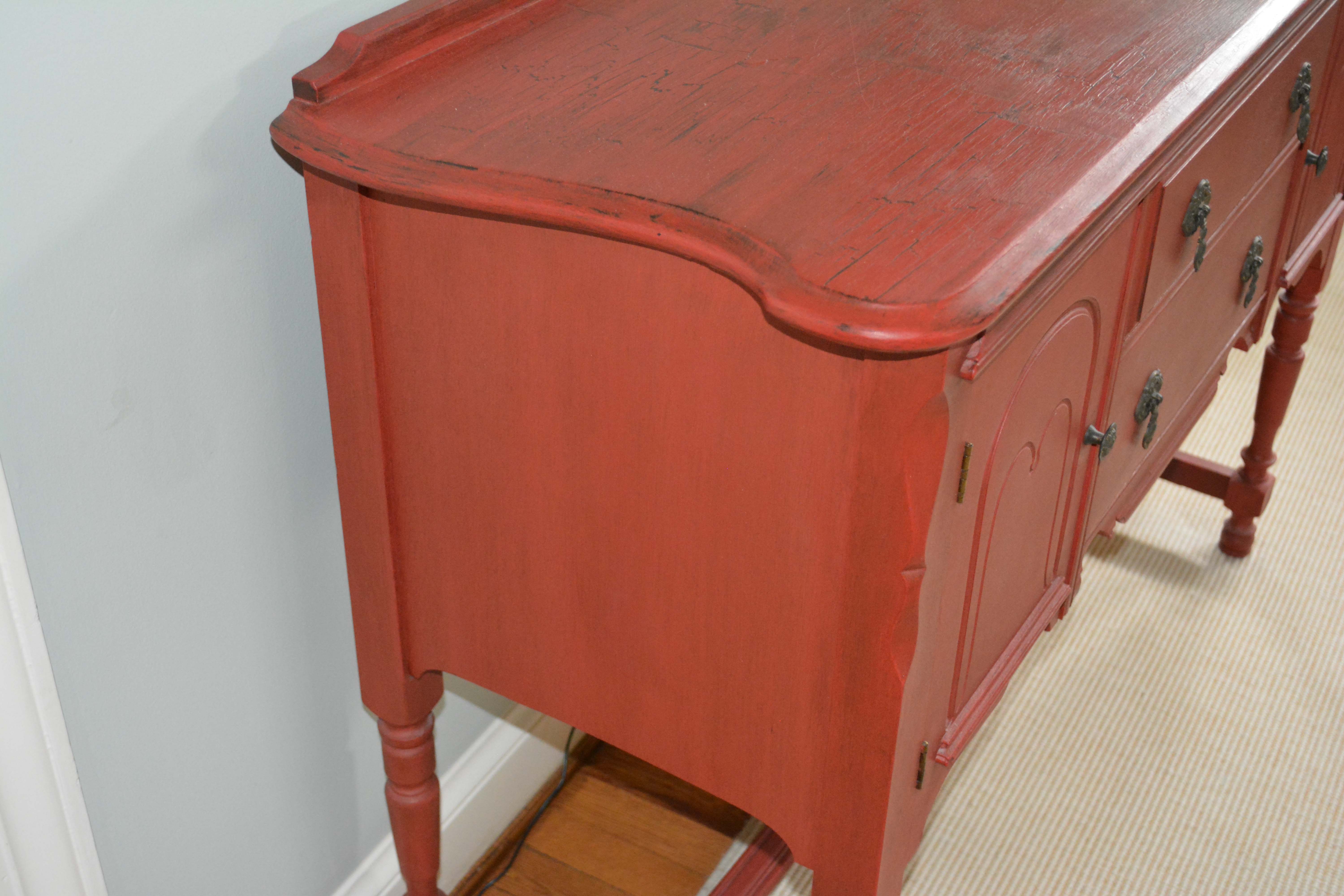 Vintage Red Painted Wood Sideboard